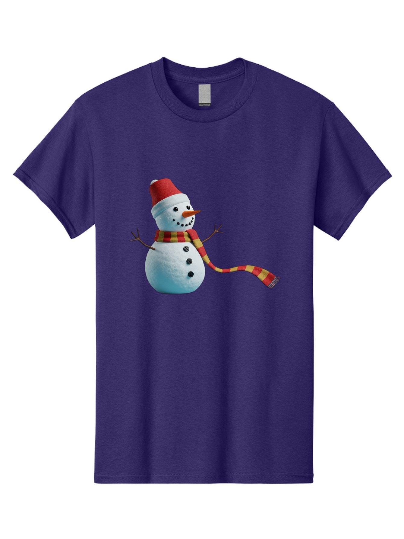 Snowman-6 Men'S Graphic Tee, 100% Cotton, Comfortable Casual Summer Wear, Machine Washable, Snowman Wearing Red Hat, Red And Yellow Scarf, Black Buttons, Carrot Nose, Festive Winter Decor, Holiday Character, Christmas Theme, Winter Wonderland, Bac442 6