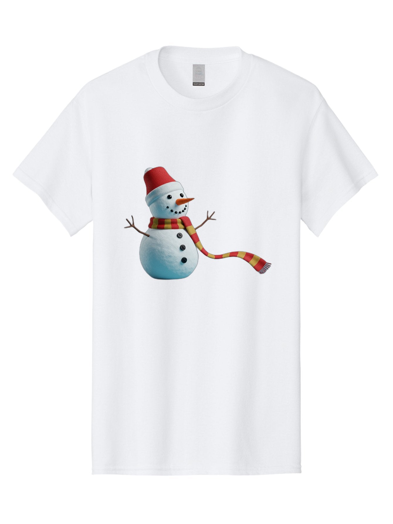 Snowman-6 Men'S Graphic Tee, 100% Cotton, Comfortable Casual Summer Wear, Machine Washable, Snowman Wearing Red Hat, Red And Yellow Scarf, Black Buttons, Carrot Nose, Festive Winter Decor, Holiday Character, Christmas Theme, Winter Wonderland, Bac442 15