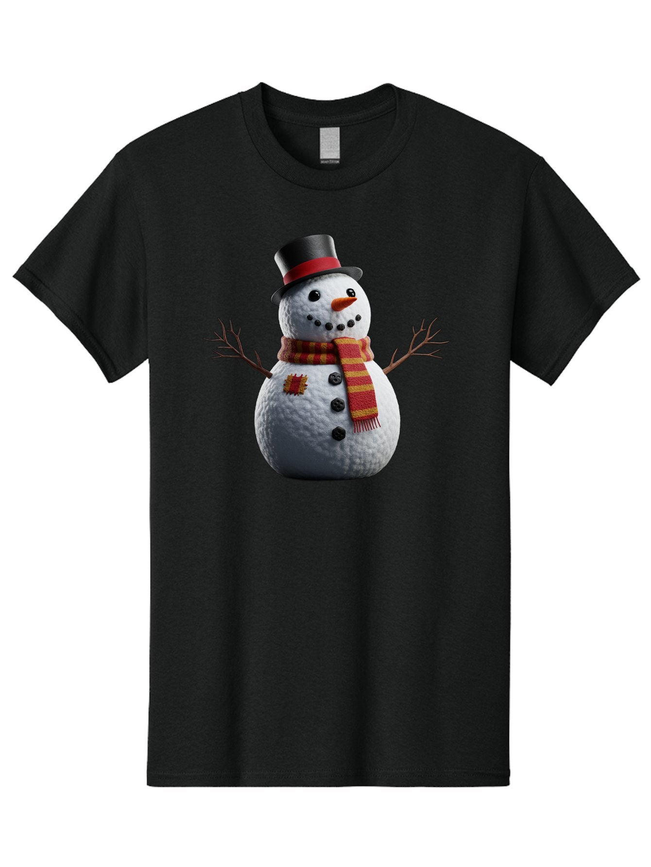 Snowman-In-Top-Hat Men'S Graphic Tee, 100% Cotton, Comfortable Casual Summer Wear, Machine Washable, Snowman With Top Hat, Red And Yellow Striped Scarf, Carrot Nose, Coal Eyes, Festive Winter Character, Winter Holiday Season, Bac443 8