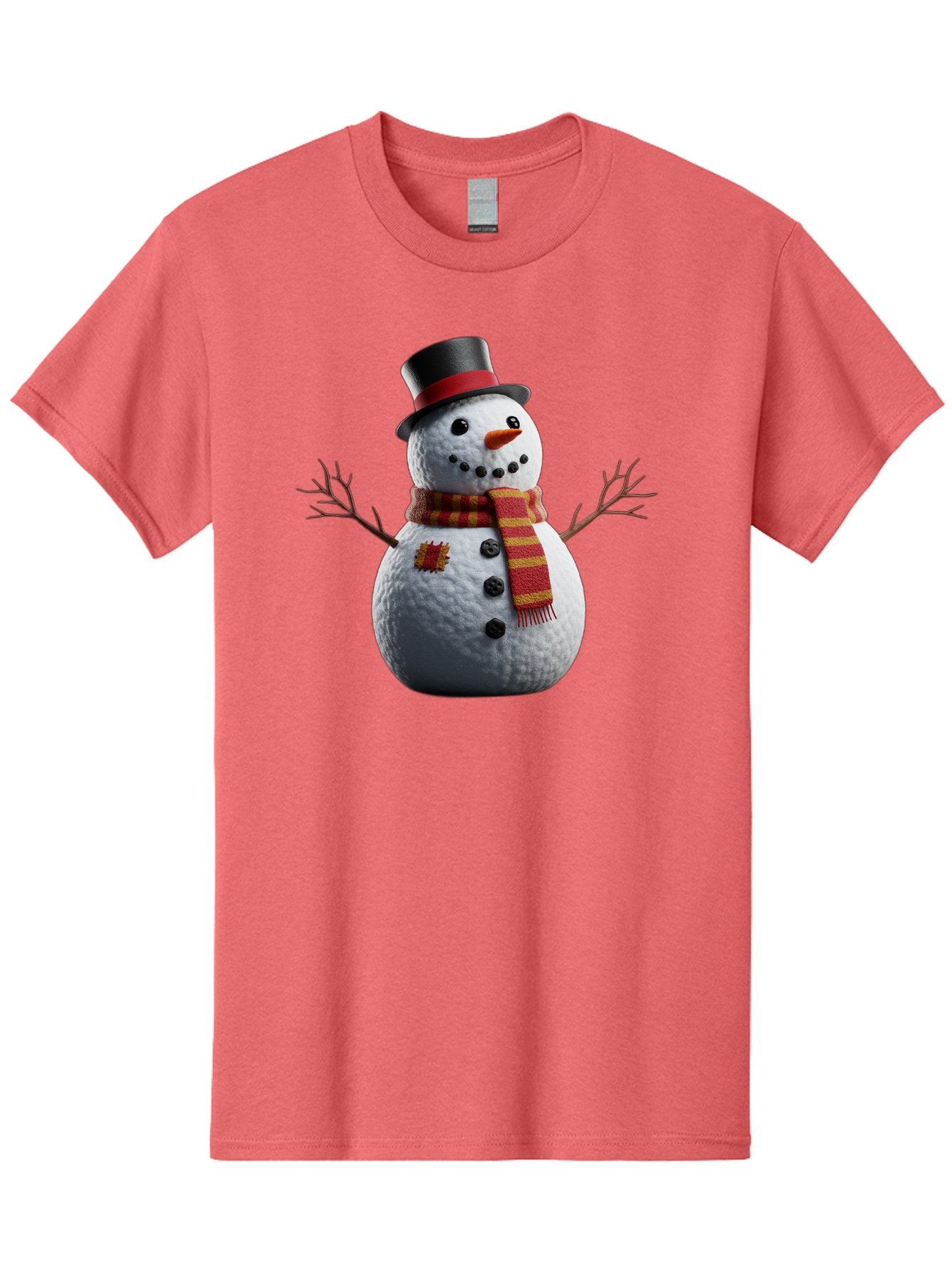 Snowman-In-Top-Hat Men'S Graphic Tee, 100% Cotton, Comfortable Casual Summer Wear, Machine Washable, Snowman With Top Hat, Red And Yellow Striped Scarf, Carrot Nose, Coal Eyes, Festive Winter Character, Winter Holiday Season, Bac443