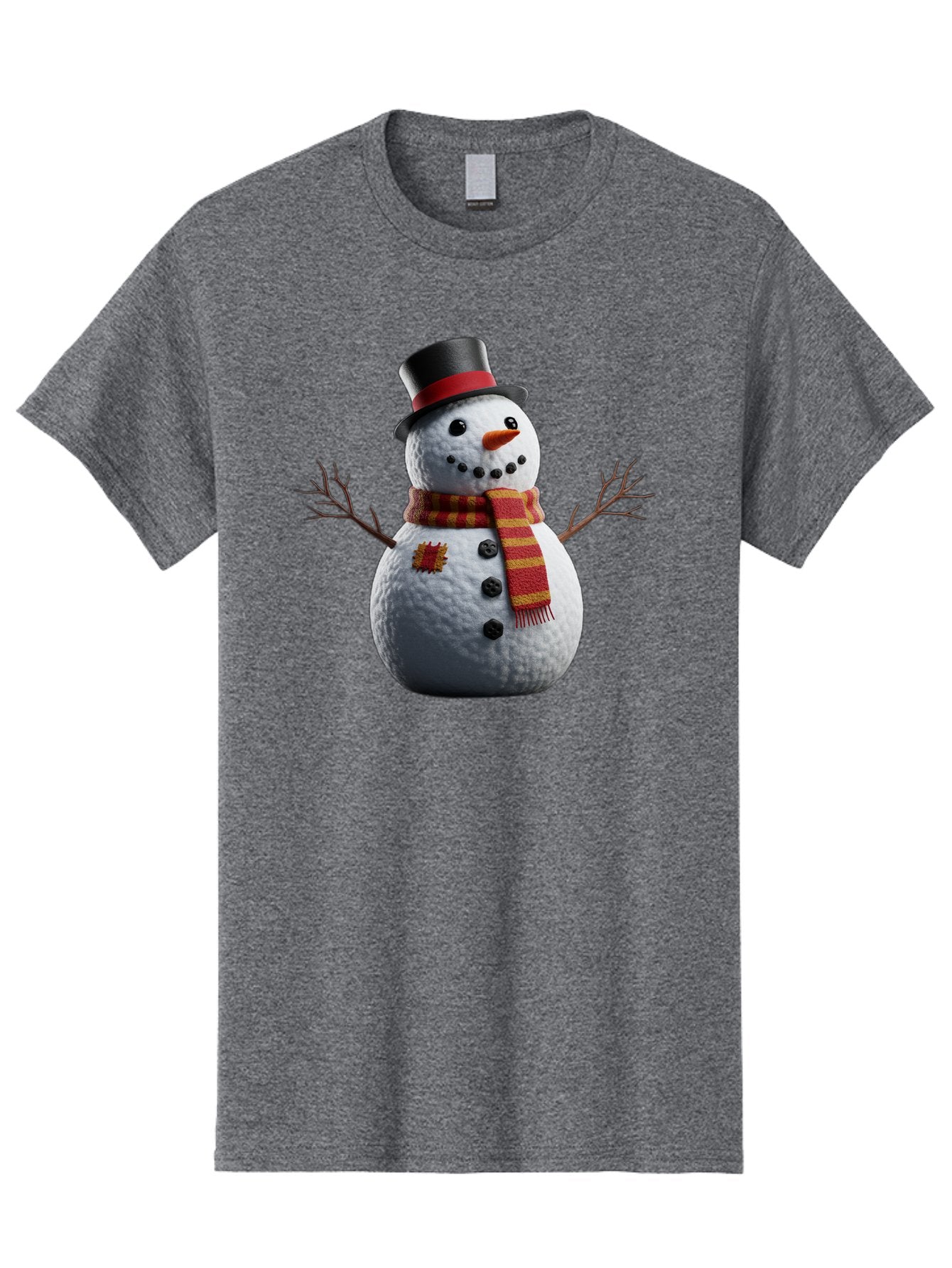 Snowman-In-Top-Hat Men'S Graphic Tee, 100% Cotton, Comfortable Casual Summer Wear, Machine Washable, Snowman With Top Hat, Red And Yellow Striped Scarf, Carrot Nose, Coal Eyes, Festive Winter Character, Winter Holiday Season, Bac443 12
