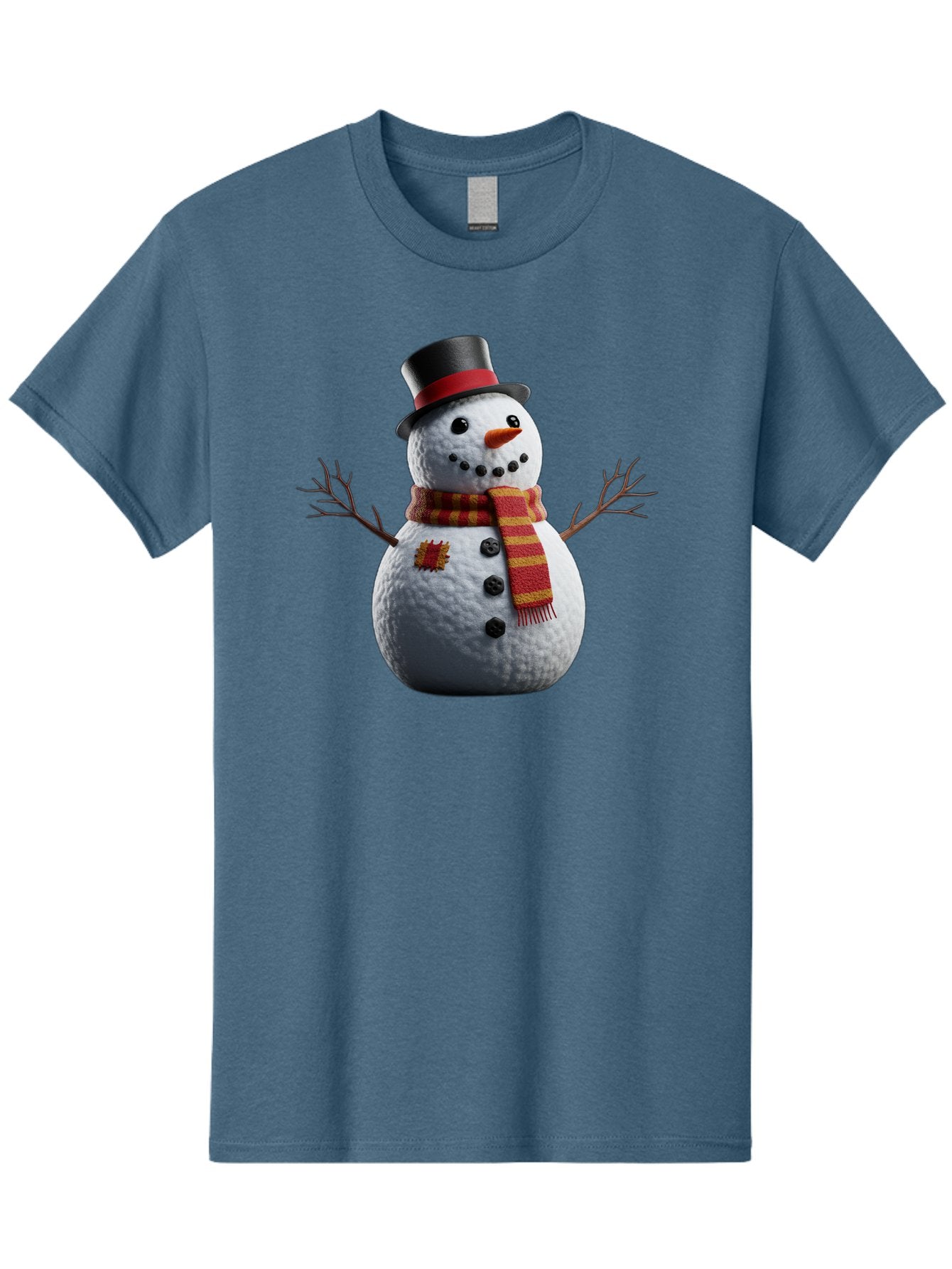 Snowman-In-Top-Hat Men'S Graphic Tee, 100% Cotton, Comfortable Casual Summer Wear, Machine Washable, Snowman With Top Hat, Red And Yellow Striped Scarf, Carrot Nose, Coal Eyes, Festive Winter Character, Winter Holiday Season, Bac443 4
