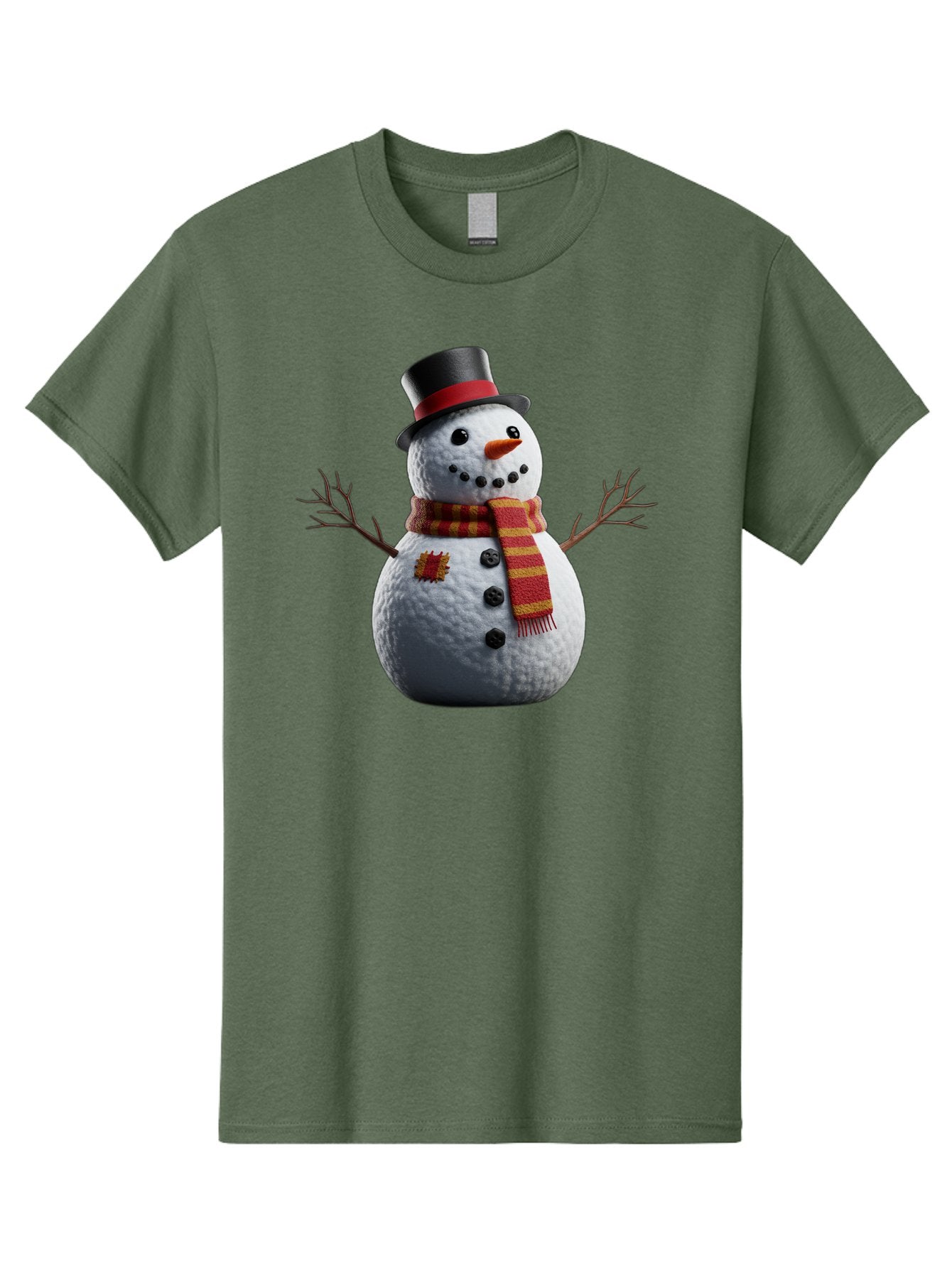 Snowman-In-Top-Hat Men'S Graphic Tee, 100% Cotton, Comfortable Casual Summer Wear, Machine Washable, Snowman With Top Hat, Red And Yellow Striped Scarf, Carrot Nose, Coal Eyes, Festive Winter Character, Winter Holiday Season, Bac443 6
