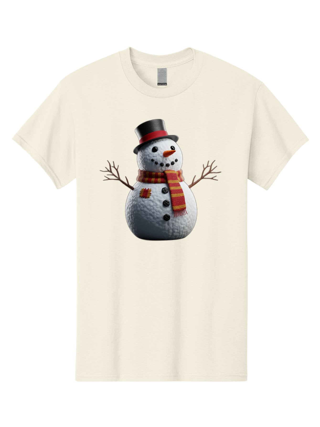 Snowman-In-Top-Hat Men'S Graphic Tee, 100% Cotton, Comfortable Casual Summer Wear, Machine Washable, Snowman With Top Hat, Red And Yellow Striped Scarf, Carrot Nose, Coal Eyes, Festive Winter Character, Winter Holiday Season, Bac443
