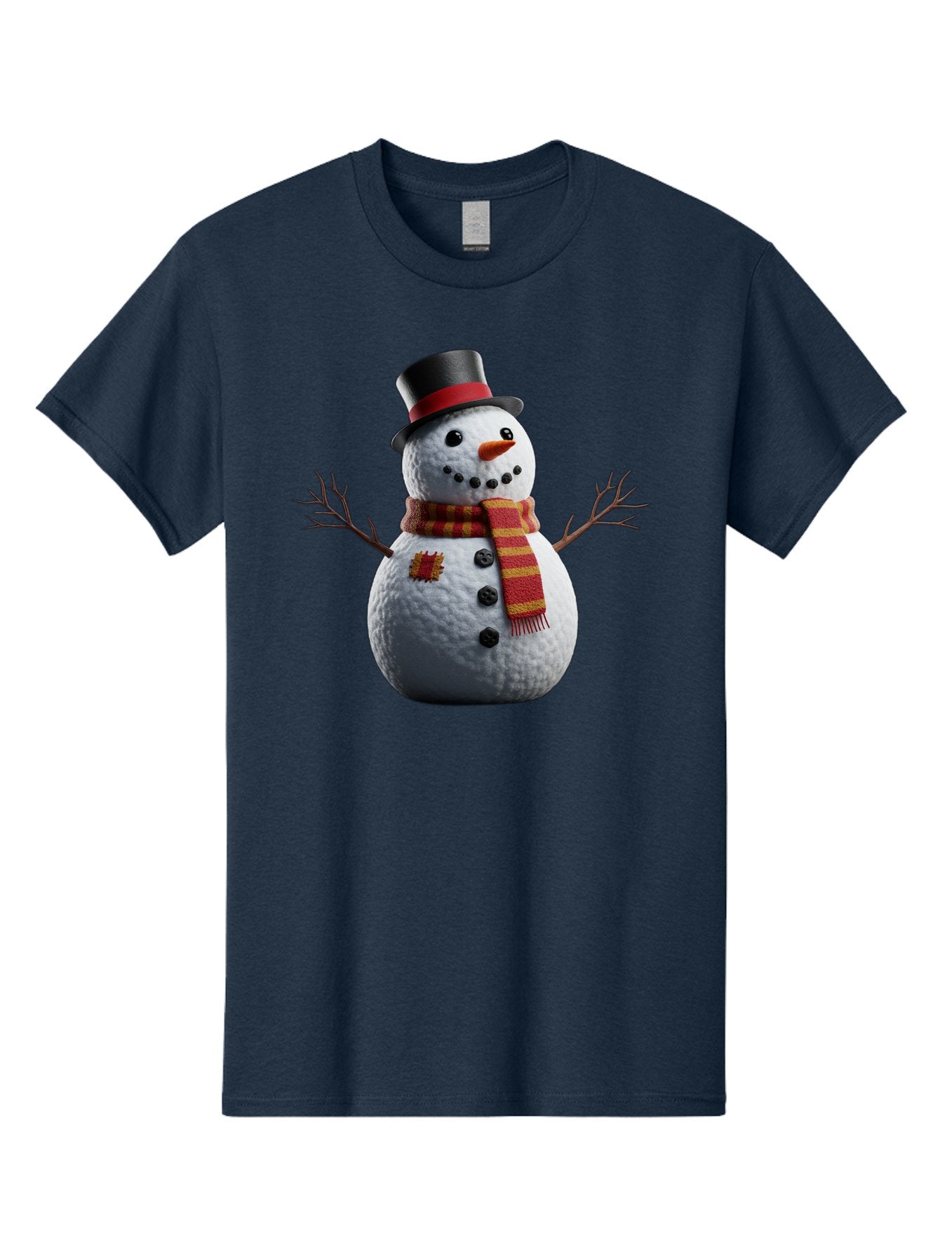 Snowman-In-Top-Hat Men'S Graphic Tee, 100% Cotton, Comfortable Casual Summer Wear, Machine Washable, Snowman With Top Hat, Red And Yellow Striped Scarf, Carrot Nose, Coal Eyes, Festive Winter Character, Winter Holiday Season, Bac443 10