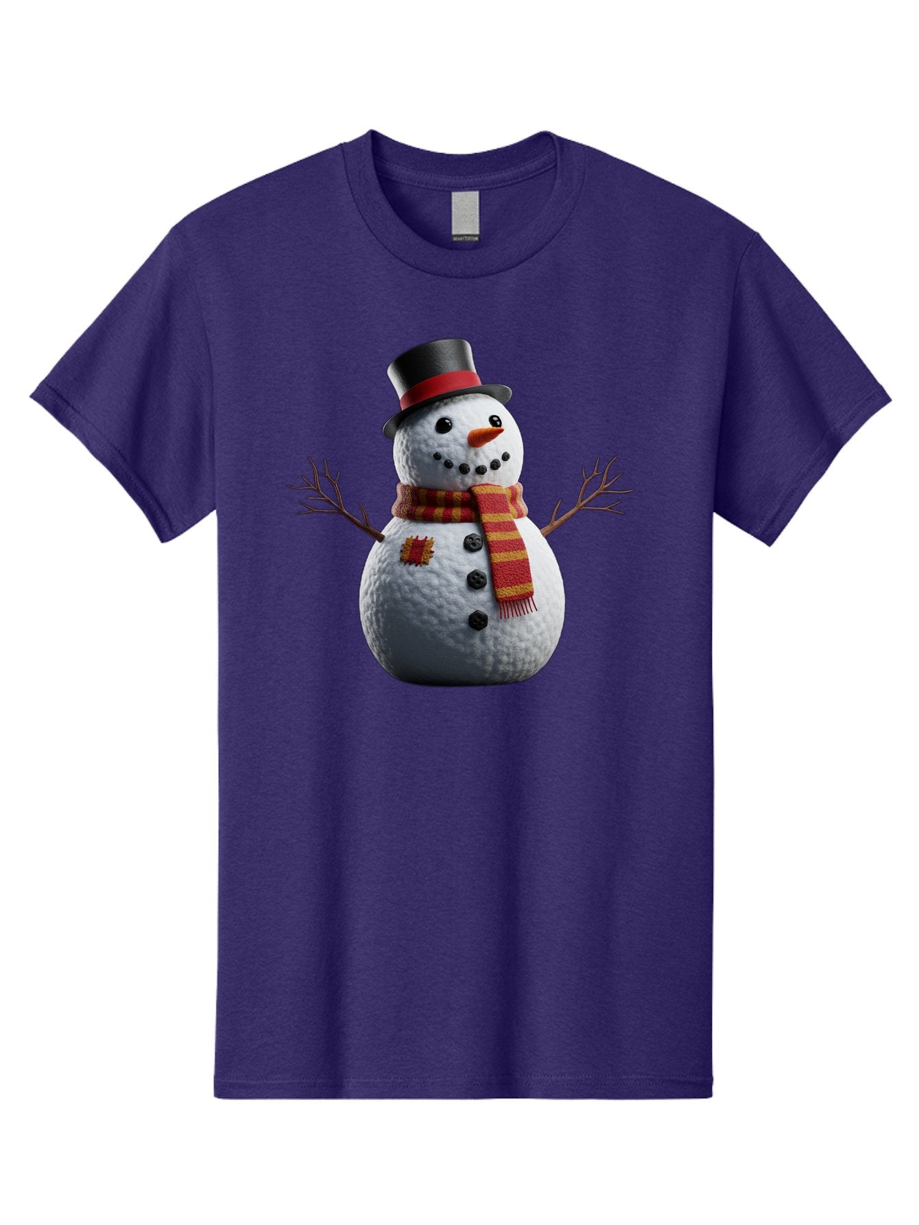Snowman-In-Top-Hat Men'S Graphic Tee, 100% Cotton, Comfortable Casual Summer Wear, Machine Washable, Snowman With Top Hat, Red And Yellow Striped Scarf, Carrot Nose, Coal Eyes, Festive Winter Character, Winter Holiday Season, Bac443 7