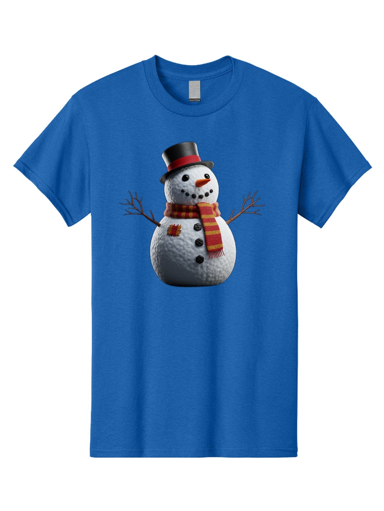 Snowman-In-Top-Hat Men'S Graphic Tee, 100% Cotton, Comfortable Casual Summer Wear, Machine Washable, Snowman With Top Hat, Red And Yellow Striped Scarf, Carrot Nose, Coal Eyes, Festive Winter Character, Winter Holiday Season, Bac443 13