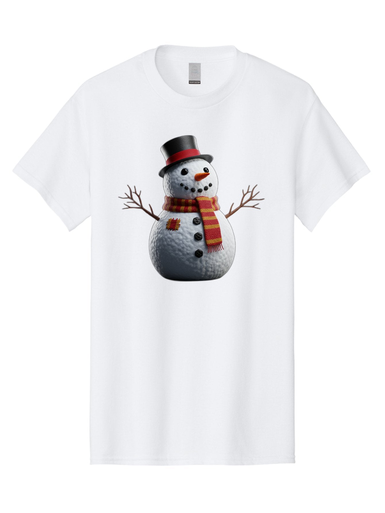 Snowman-In-Top-Hat Men'S Graphic Tee, 100% Cotton, Comfortable Casual Summer Wear, Machine Washable, Snowman With Top Hat, Red And Yellow Striped Scarf, Carrot Nose, Coal Eyes, Festive Winter Character, Winter Holiday Season, Bac443 15