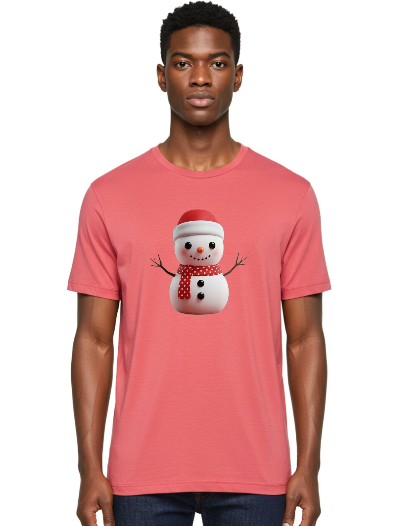 Snowman Men'S Graphic Tee, 100% Cotton, Comfortable Casual Summer Wear, Machine Washable, Snowman Figurine, Winter Decoration, Festive Snowman, Holiday Character, Red Scarf, White Polka Dots, Christmas Ornament, Snowman Charm, Bac445 27