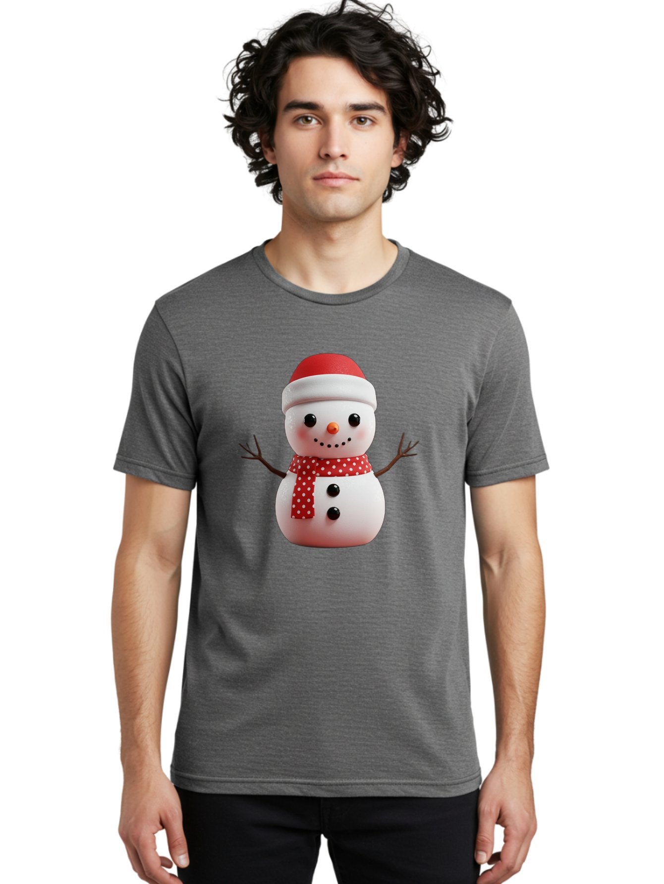 Snowman Men'S Graphic Tee, 100% Cotton, Comfortable Casual Summer Wear, Machine Washable, Snowman Figurine, Winter Decoration, Festive Snowman, Holiday Character, Red Scarf, White Polka Dots, Christmas Ornament, Snowman Charm, Bac445 28