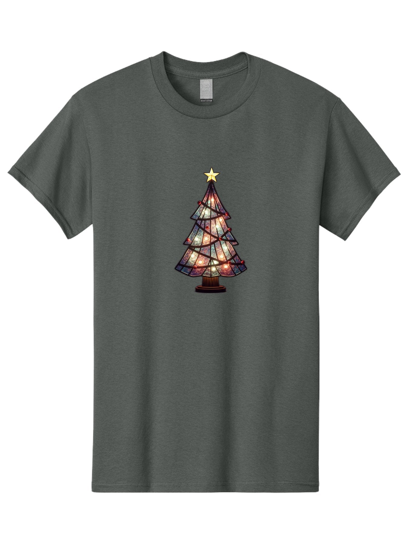 Stained-Glass-Christmas-Tree Men'S Graphic Tee, 100% Cotton, Comfortable Casual Summer Wear, Machine Washable, Stained Glass, Christmas Tree, Festive Decor, Holiday Decoration, Christmas Lights, Star Topper, Holiday Ambiance, Colorful Tree, Bac447 10