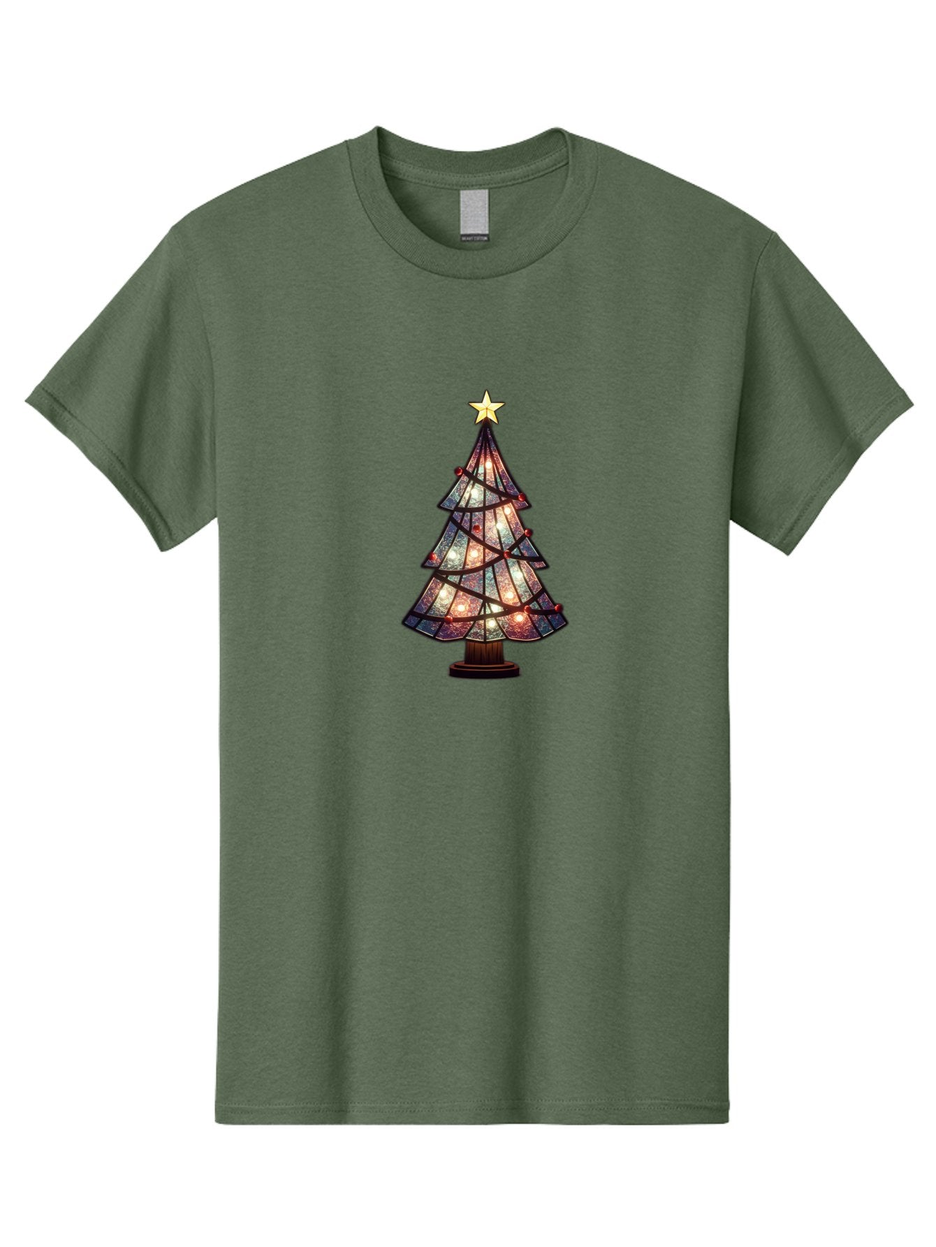 Stained-Glass-Christmas-Tree Men'S Graphic Tee, 100% Cotton, Comfortable Casual Summer Wear, Machine Washable, Stained Glass, Christmas Tree, Festive Decor, Holiday Decoration, Christmas Lights, Star Topper, Holiday Ambiance, Colorful Tree, Bac447 6