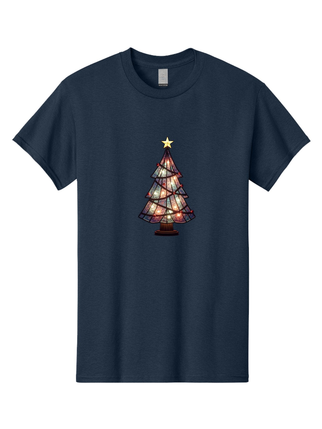 Stained-Glass-Christmas-Tree Men'S Graphic Tee, 100% Cotton, Comfortable Casual Summer Wear, Machine Washable, Stained Glass, Christmas Tree, Festive Decor, Holiday Decoration, Christmas Lights, Star Topper, Holiday Ambiance, Colorful Tree, Bac447 5