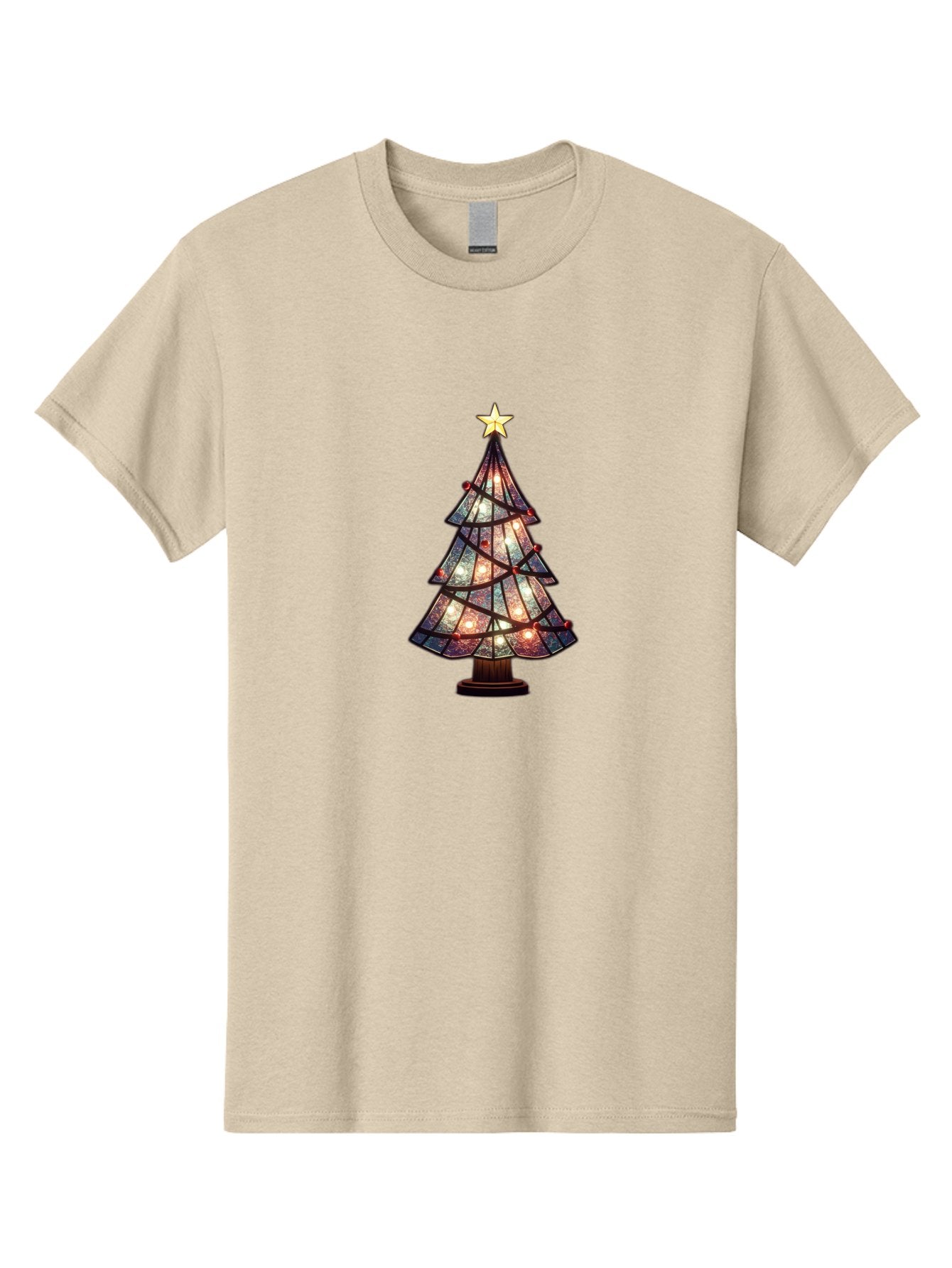 Stained-Glass-Christmas-Tree Men'S Graphic Tee, 100% Cotton, Comfortable Casual Summer Wear, Machine Washable, Stained Glass, Christmas Tree, Festive Decor, Holiday Decoration, Christmas Lights, Star Topper, Holiday Ambiance, Colorful Tree, Bac447 9
