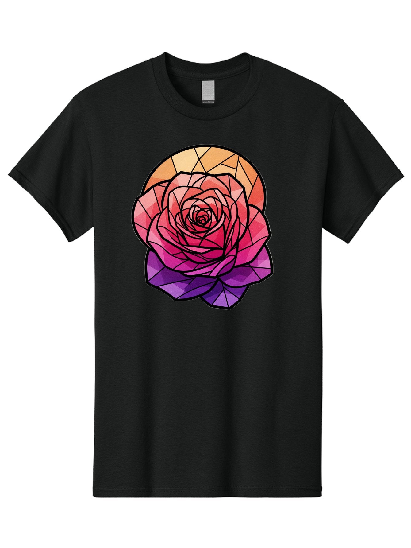 Stained-Glass-Rose Men'S Graphic Tee, 100% Cotton, Comfortable Casual Summer Wear, Machine Washable, Stained Glass Rose, Mosaic Art, Colorful Flowers, Floral Designs, Pink And Purple Hues, Vibrant Petals, Black Outlines, Geometric Patterns, Bac449 7