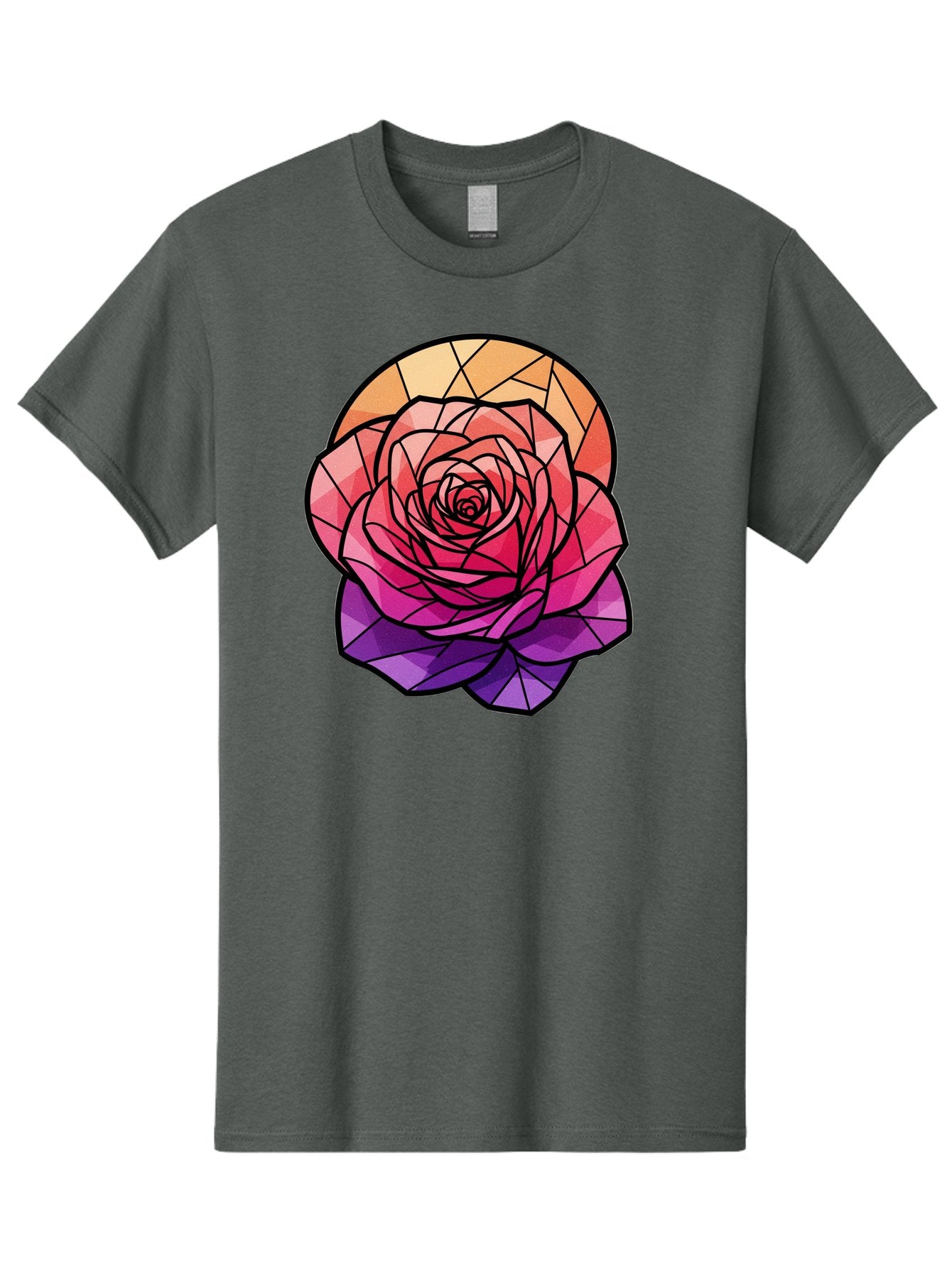 Stained-Glass-Rose Men'S Graphic Tee, 100% Cotton, Comfortable Casual Summer Wear, Machine Washable, Stained Glass Rose, Mosaic Art, Colorful Flowers, Floral Designs, Pink And Purple Hues, Vibrant Petals, Black Outlines, Geometric Patterns, Bac449 9