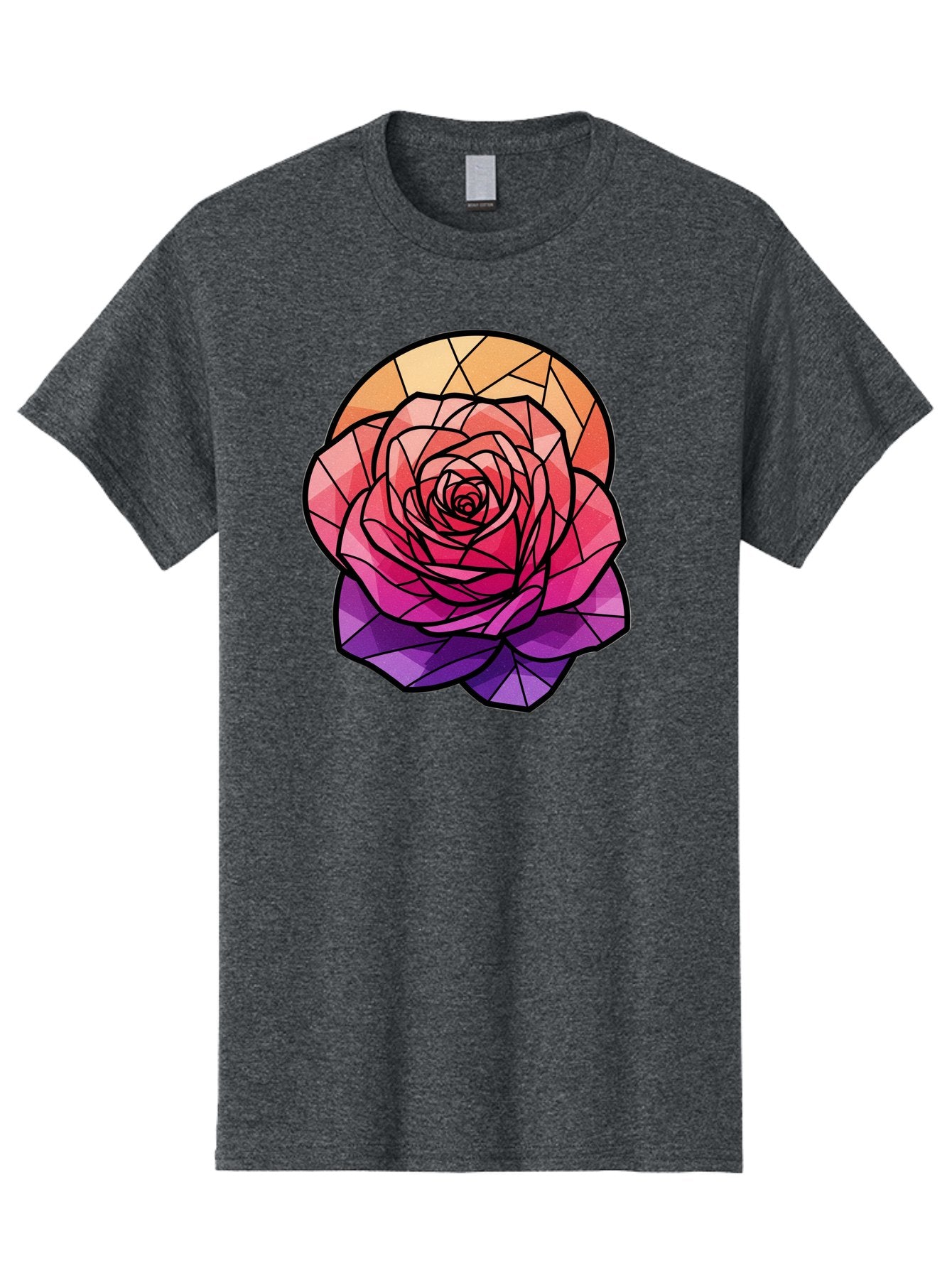 Stained-Glass-Rose Men'S Graphic Tee, 100% Cotton, Comfortable Casual Summer Wear, Machine Washable, Stained Glass Rose, Mosaic Art, Colorful Flowers, Floral Designs, Pink And Purple Hues, Vibrant Petals, Black Outlines, Geometric Patterns, Bac449 5