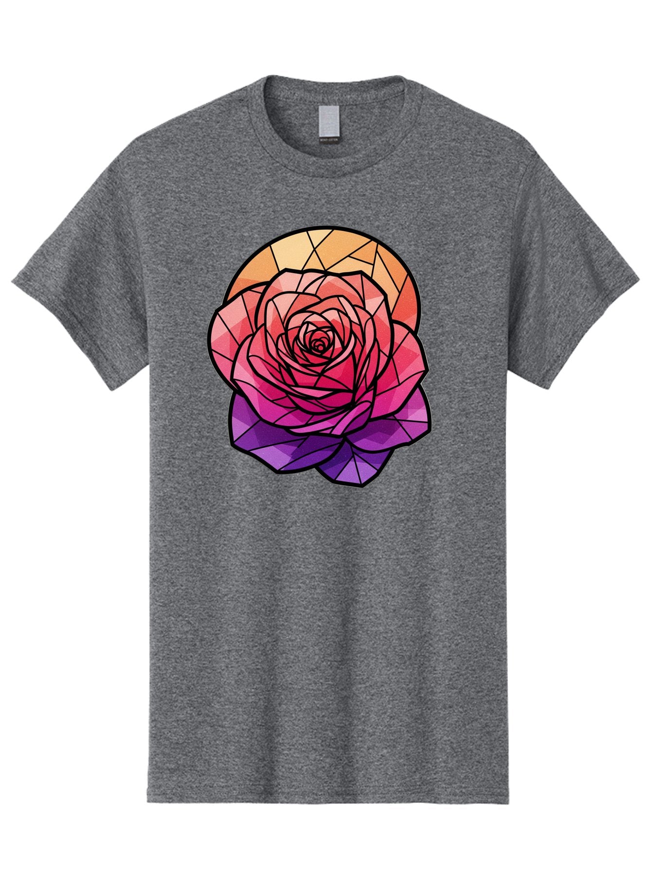 Stained-Glass-Rose Men'S Graphic Tee, 100% Cotton, Comfortable Casual Summer Wear, Machine Washable, Stained Glass Rose, Mosaic Art, Colorful Flowers, Floral Designs, Pink And Purple Hues, Vibrant Petals, Black Outlines, Geometric Patterns, Bac449 14