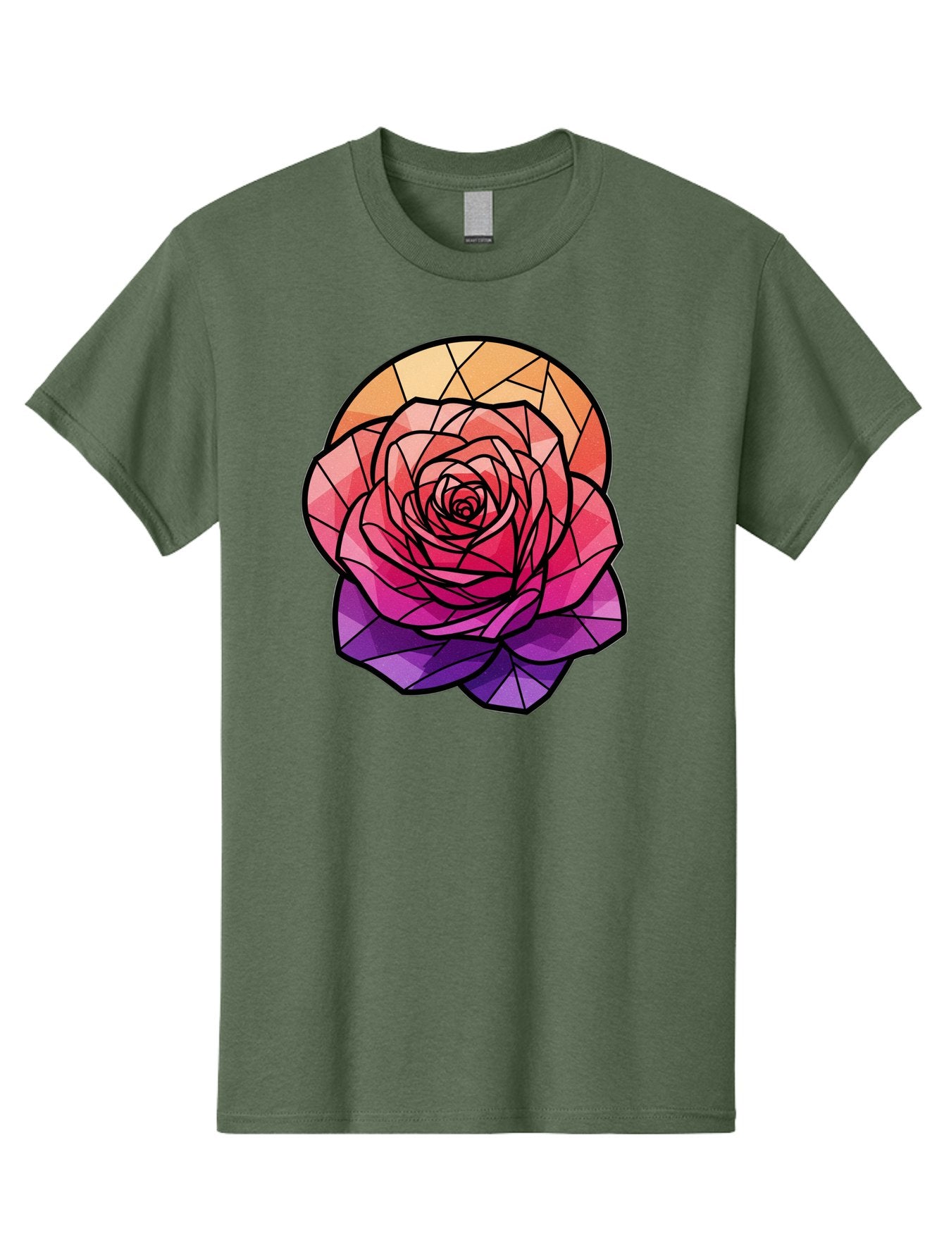 Stained-Glass-Rose Men'S Graphic Tee, 100% Cotton, Comfortable Casual Summer Wear, Machine Washable, Stained Glass Rose, Mosaic Art, Colorful Flowers, Floral Designs, Pink And Purple Hues, Vibrant Petals, Black Outlines, Geometric Patterns, Bac449 8