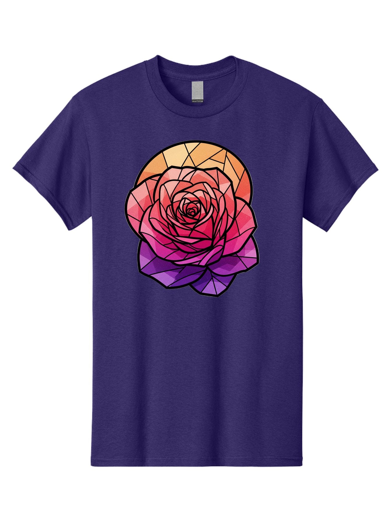 Stained-Glass-Rose Men'S Graphic Tee, 100% Cotton, Comfortable Casual Summer Wear, Machine Washable, Stained Glass Rose, Mosaic Art, Colorful Flowers, Floral Designs, Pink And Purple Hues, Vibrant Petals, Black Outlines, Geometric Patterns, Bac449 15