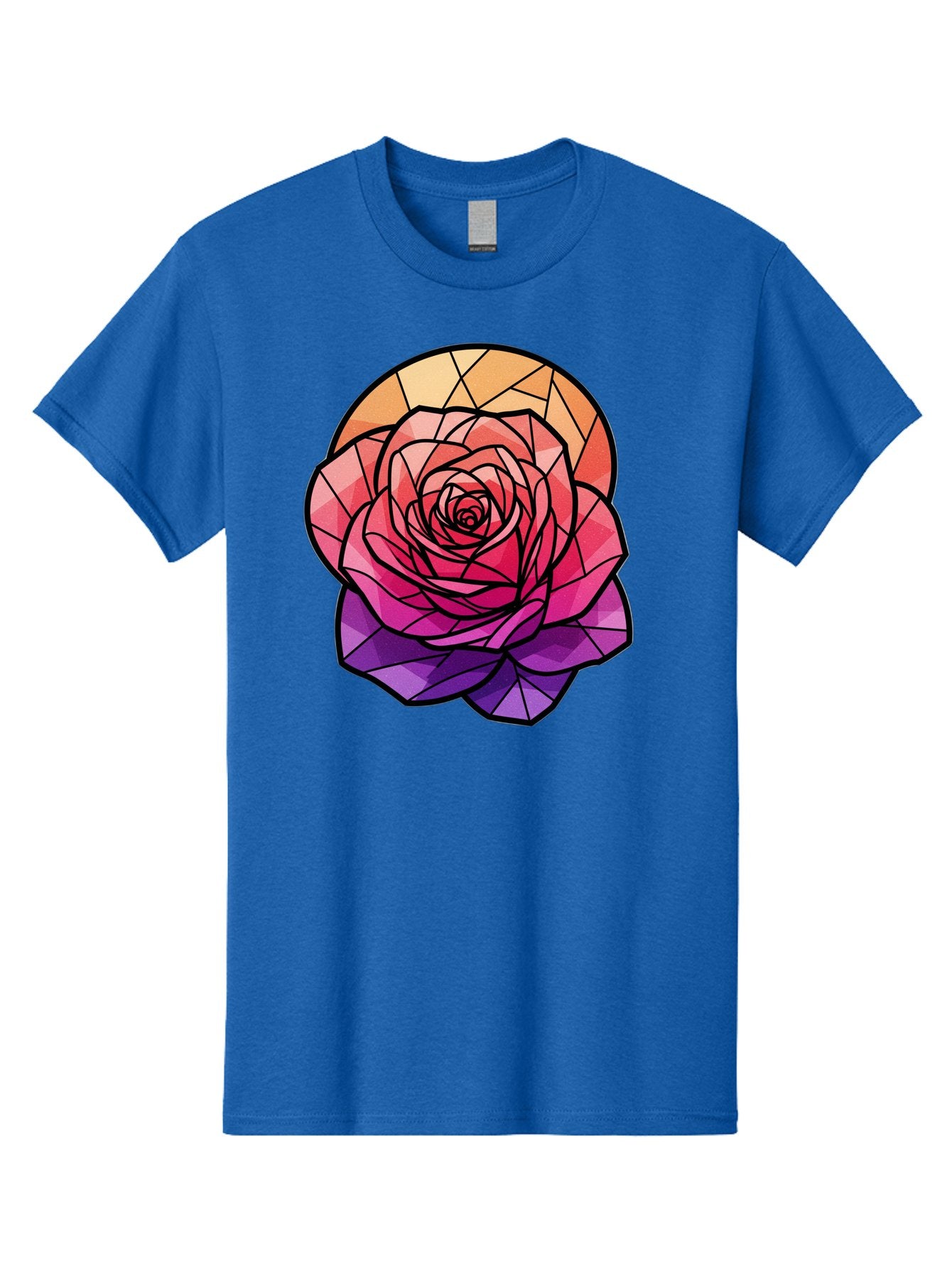 Stained-Glass-Rose Men'S Graphic Tee, 100% Cotton, Comfortable Casual Summer Wear, Machine Washable, Stained Glass Rose, Mosaic Art, Colorful Flowers, Floral Designs, Pink And Purple Hues, Vibrant Petals, Black Outlines, Geometric Patterns, Bac449 13
