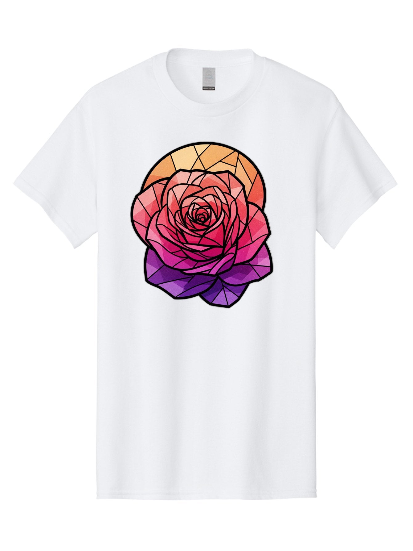 Stained-Glass-Rose Men'S Graphic Tee, 100% Cotton, Comfortable Casual Summer Wear, Machine Washable, Stained Glass Rose, Mosaic Art, Colorful Flowers, Floral Designs, Pink And Purple Hues, Vibrant Petals, Black Outlines, Geometric Patterns, Bac449 11