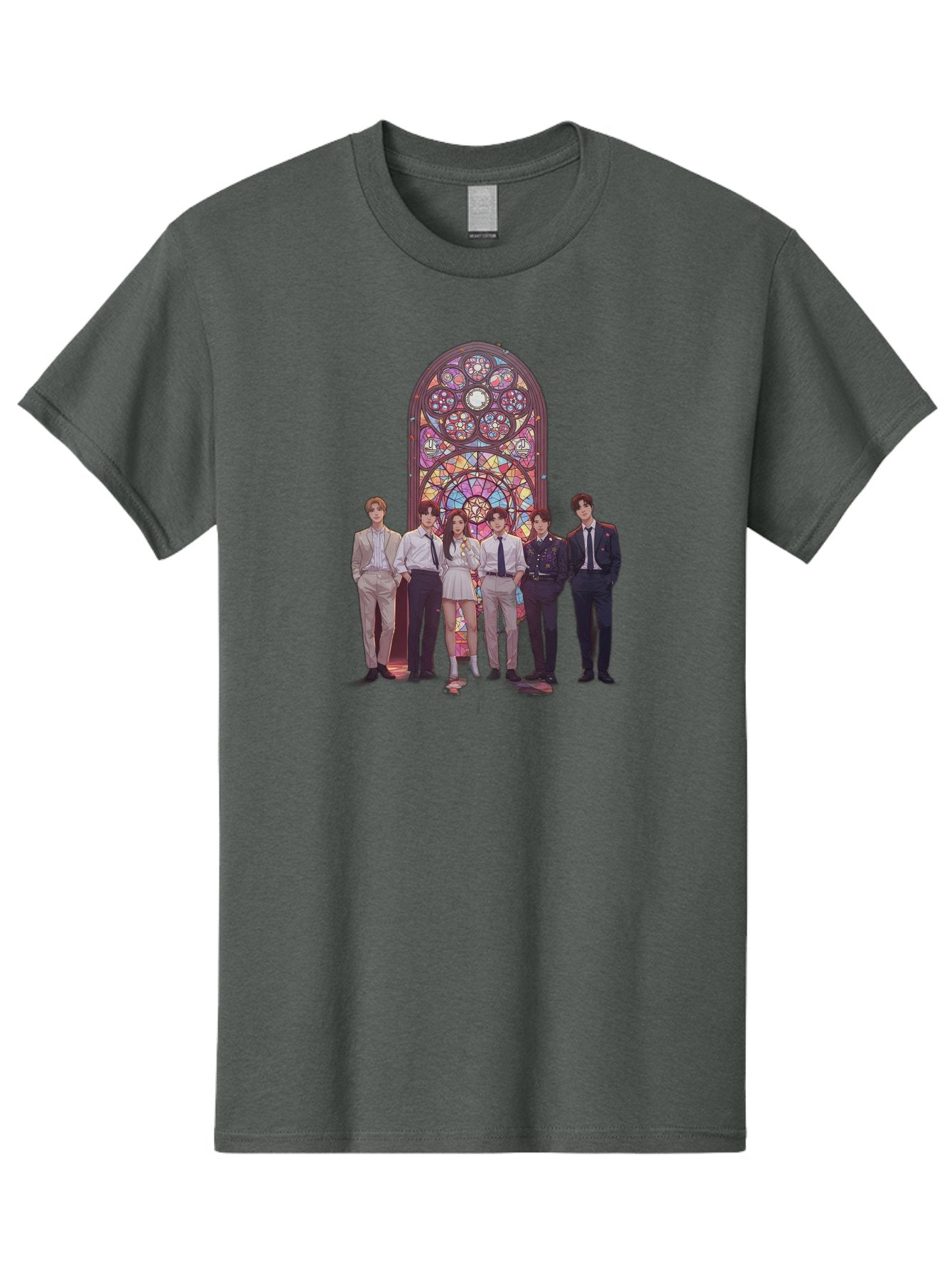 Stained-Glass-Window Men'S Graphic Tee, 100% Cotton, Comfortable Casual Summer Wear, Machine Washable, K-Pop Group, Stained Glass Window, Formal Attire, Black Ties, White Shirts, Vibrant Colors, Stained Glass Art, K-Pop Fashion, Bac450 5