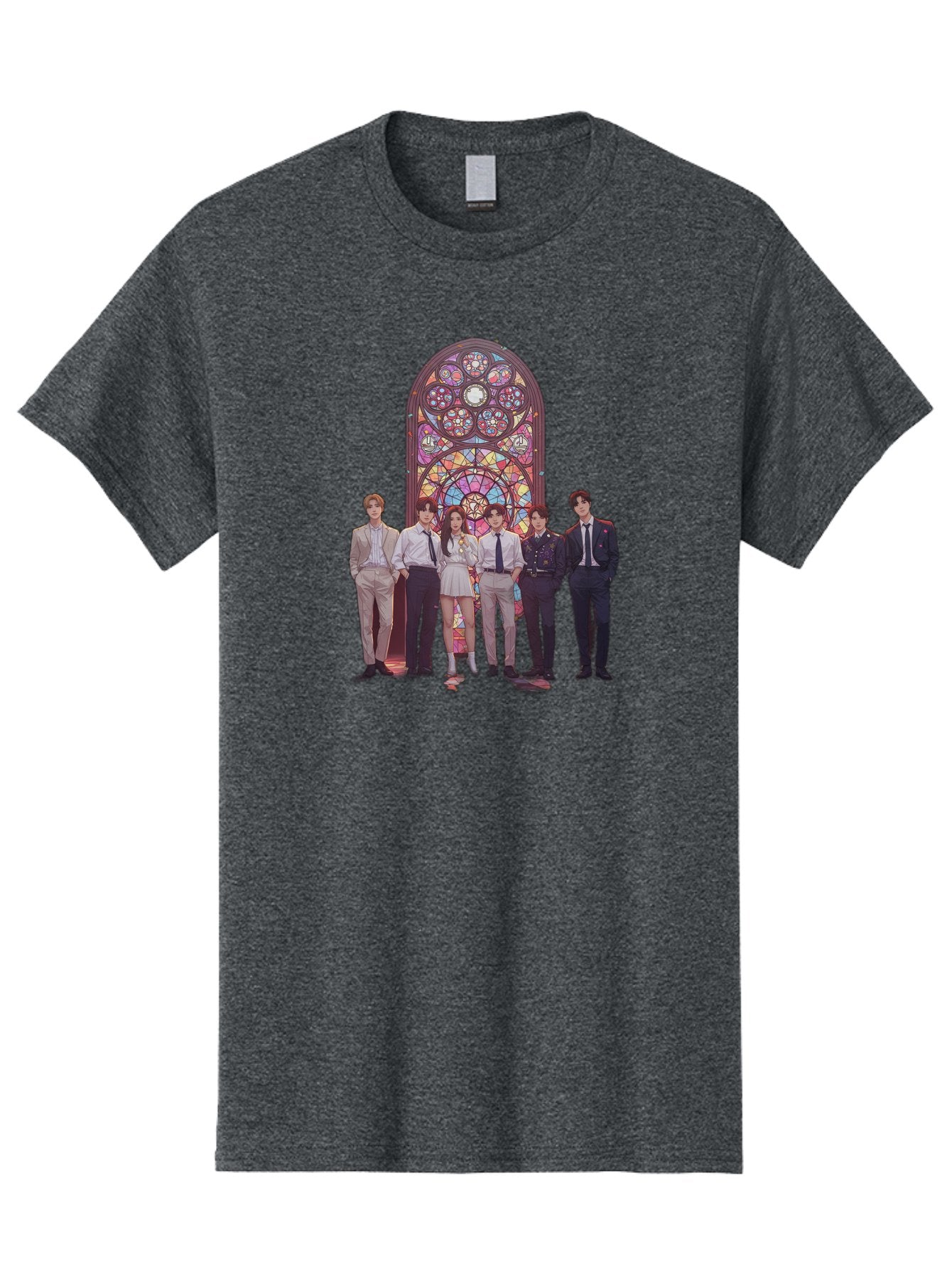 Stained-Glass-Window Men'S Graphic Tee, 100% Cotton, Comfortable Casual Summer Wear, Machine Washable, K-Pop Group, Stained Glass Window, Formal Attire, Black Ties, White Shirts, Vibrant Colors, Stained Glass Art, K-Pop Fashion, Bac450 8