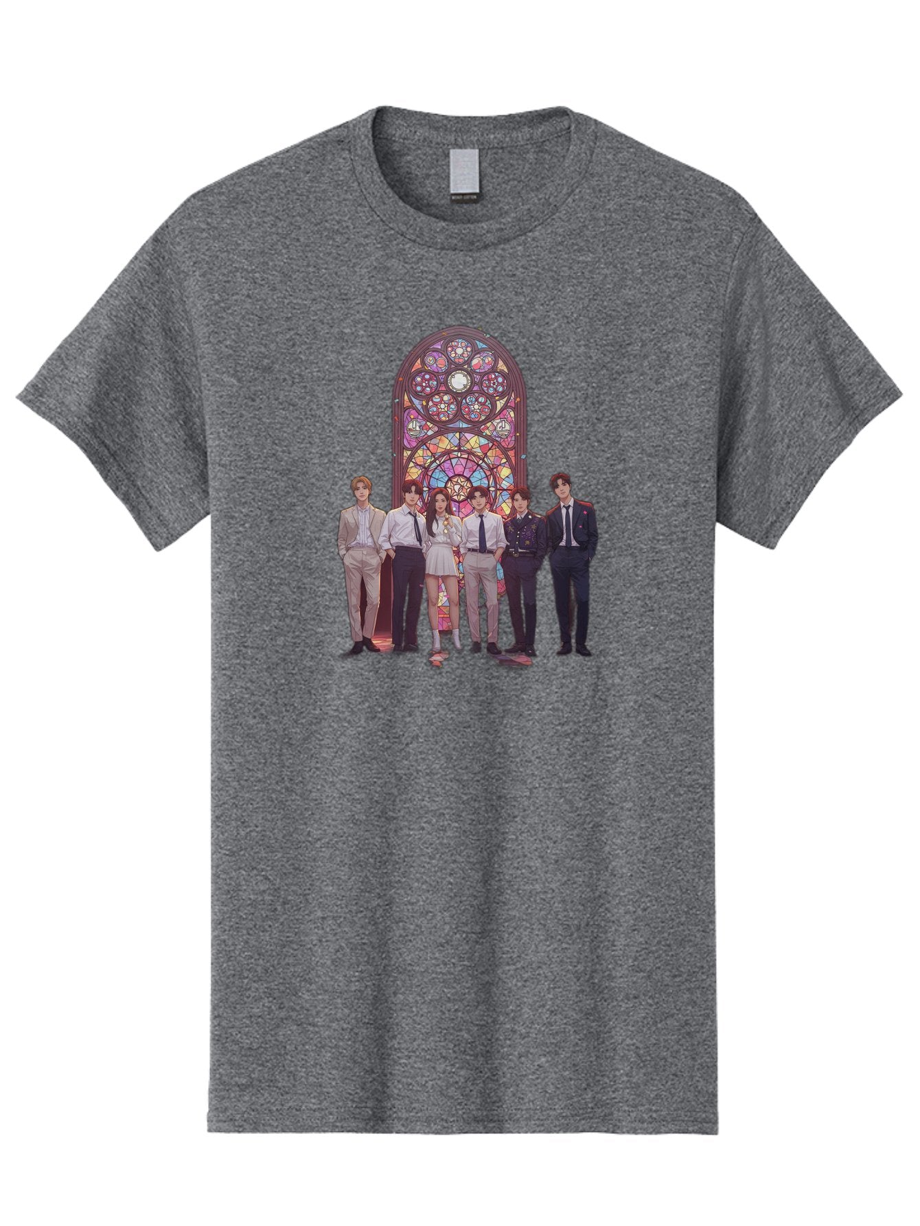 Stained-Glass-Window Men'S Graphic Tee, 100% Cotton, Comfortable Casual Summer Wear, Machine Washable, K-Pop Group, Stained Glass Window, Formal Attire, Black Ties, White Shirts, Vibrant Colors, Stained Glass Art, K-Pop Fashion, Bac450 3