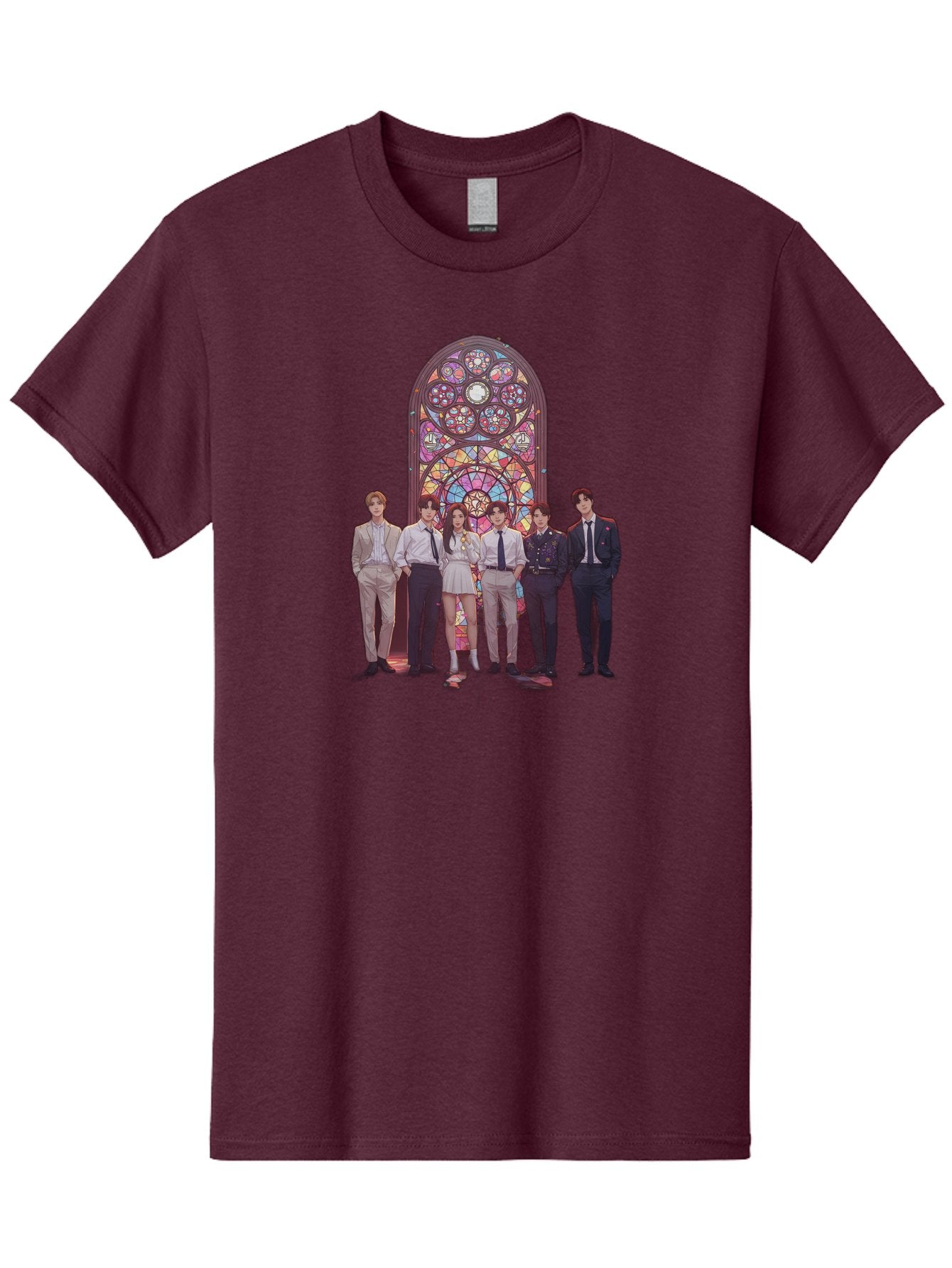 Stained-Glass-Window Men'S Graphic Tee, 100% Cotton, Comfortable Casual Summer Wear, Machine Washable, K-Pop Group, Stained Glass Window, Formal Attire, Black Ties, White Shirts, Vibrant Colors, Stained Glass Art, K-Pop Fashion, Bac450 10