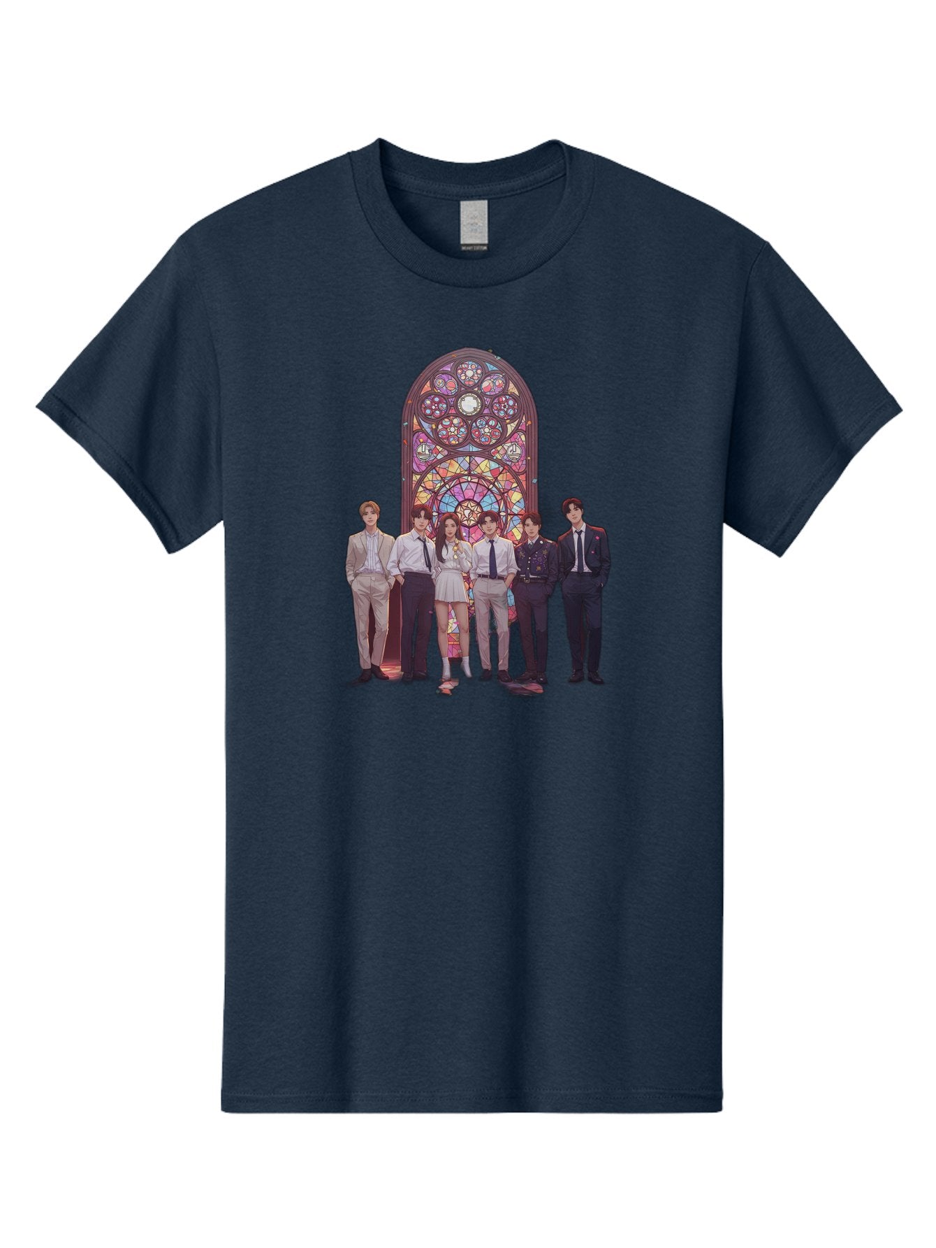 Stained-Glass-Window Men'S Graphic Tee, 100% Cotton, Comfortable Casual Summer Wear, Machine Washable, K-Pop Group, Stained Glass Window, Formal Attire, Black Ties, White Shirts, Vibrant Colors, Stained Glass Art, K-Pop Fashion, Bac450 7