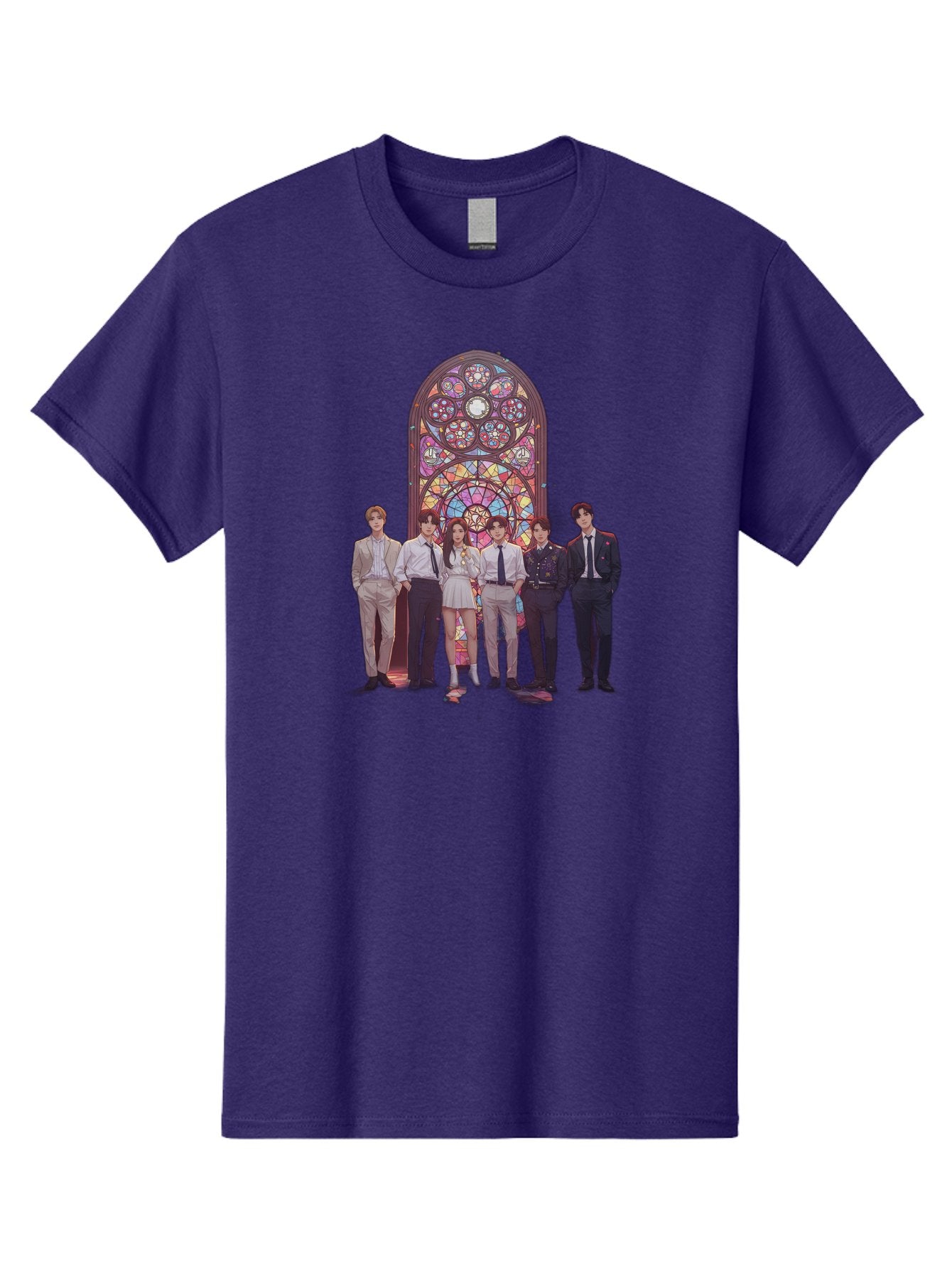 Stained-Glass-Window Men'S Graphic Tee, 100% Cotton, Comfortable Casual Summer Wear, Machine Washable, K-Pop Group, Stained Glass Window, Formal Attire, Black Ties, White Shirts, Vibrant Colors, Stained Glass Art, K-Pop Fashion, Bac450 14