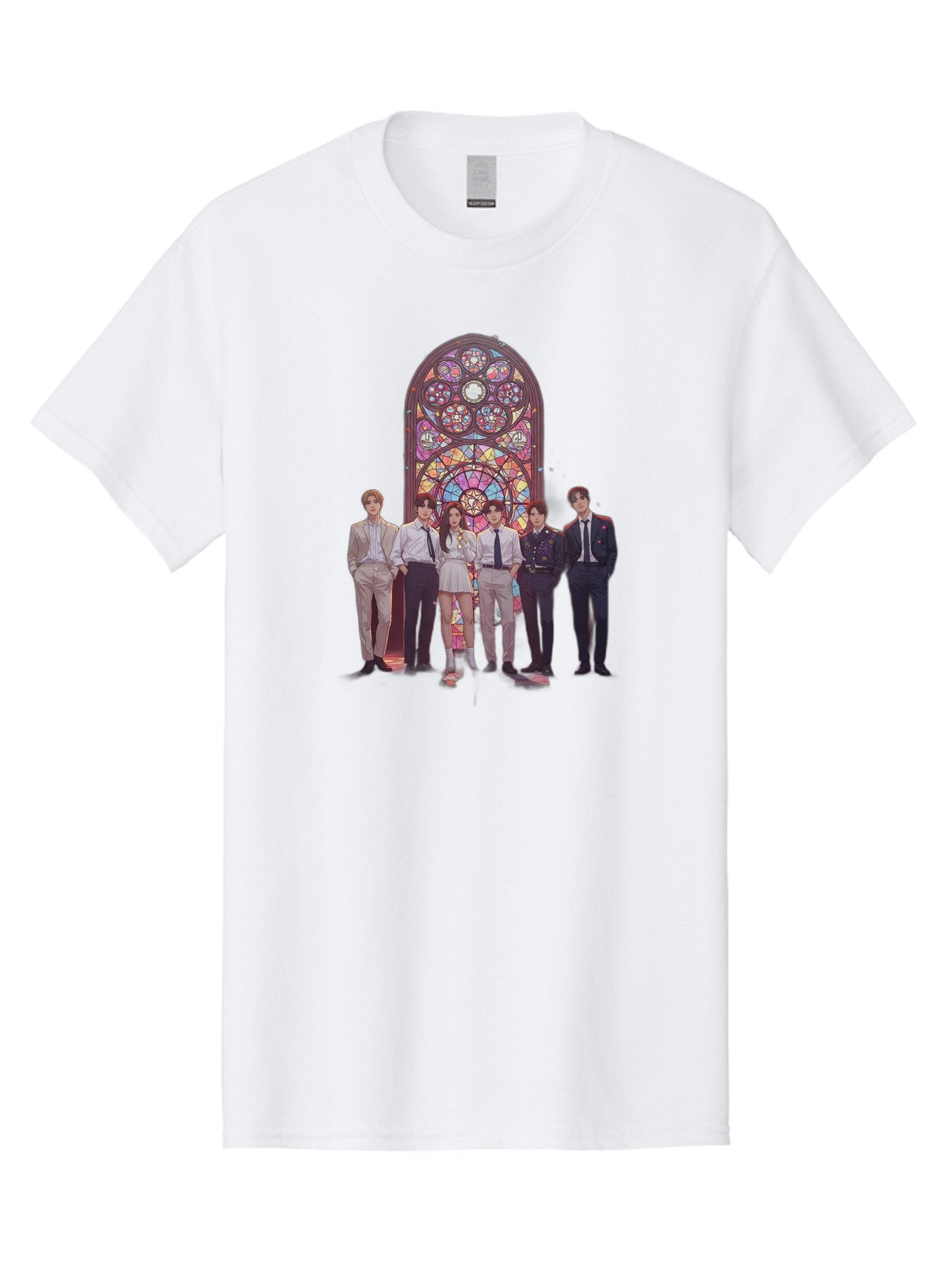 Stained-Glass-Window Men'S Graphic Tee, 100% Cotton, Comfortable Casual Summer Wear, Machine Washable, K-Pop Group, Stained Glass Window, Formal Attire, Black Ties, White Shirts, Vibrant Colors, Stained Glass Art, K-Pop Fashion, Bac450 11