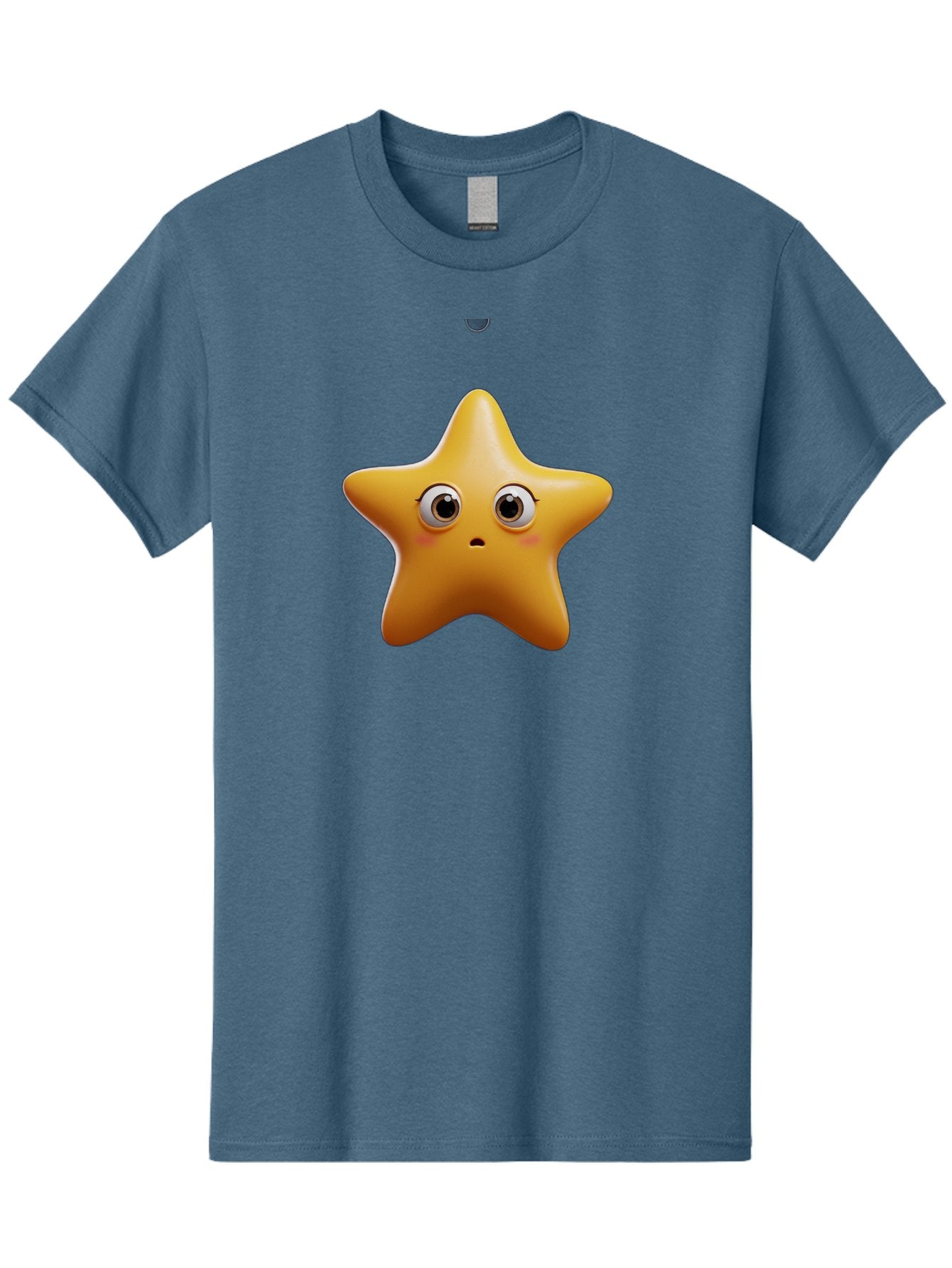 Star-Emoji Men'S Graphic Tee, 100% Cotton, Comfortable Casual Summer Wear, Machine Washable, Cartoon Star, Cute Expression, Surprised Face, Shiny Star, 3D Illustration, Yellow Star, Emoji Character, Surprised Emoji Bac451