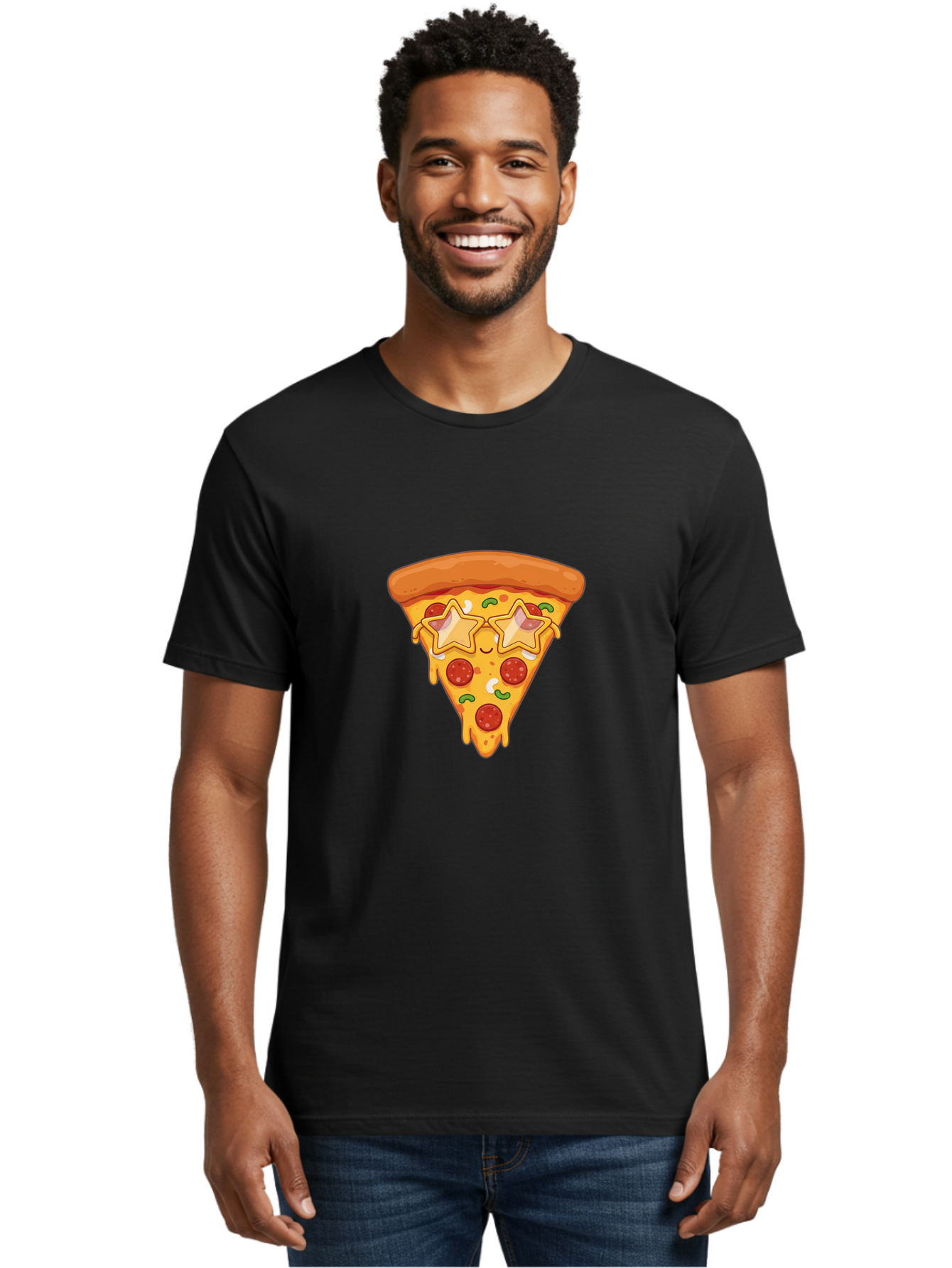 Star-Pizza-Slice Men'S Graphic Tee, 100% Cotton, Comfortable Casual Summer Wear, Machine Washable, Pizza Slice, Melted Cheese, Pepperoni Pizza, Star-Shaped Toppings, Cartoon-Style Pizza, Cheesy Goodness, Savory Delight, Pizza Love, Foodie Fun, Bac452 21