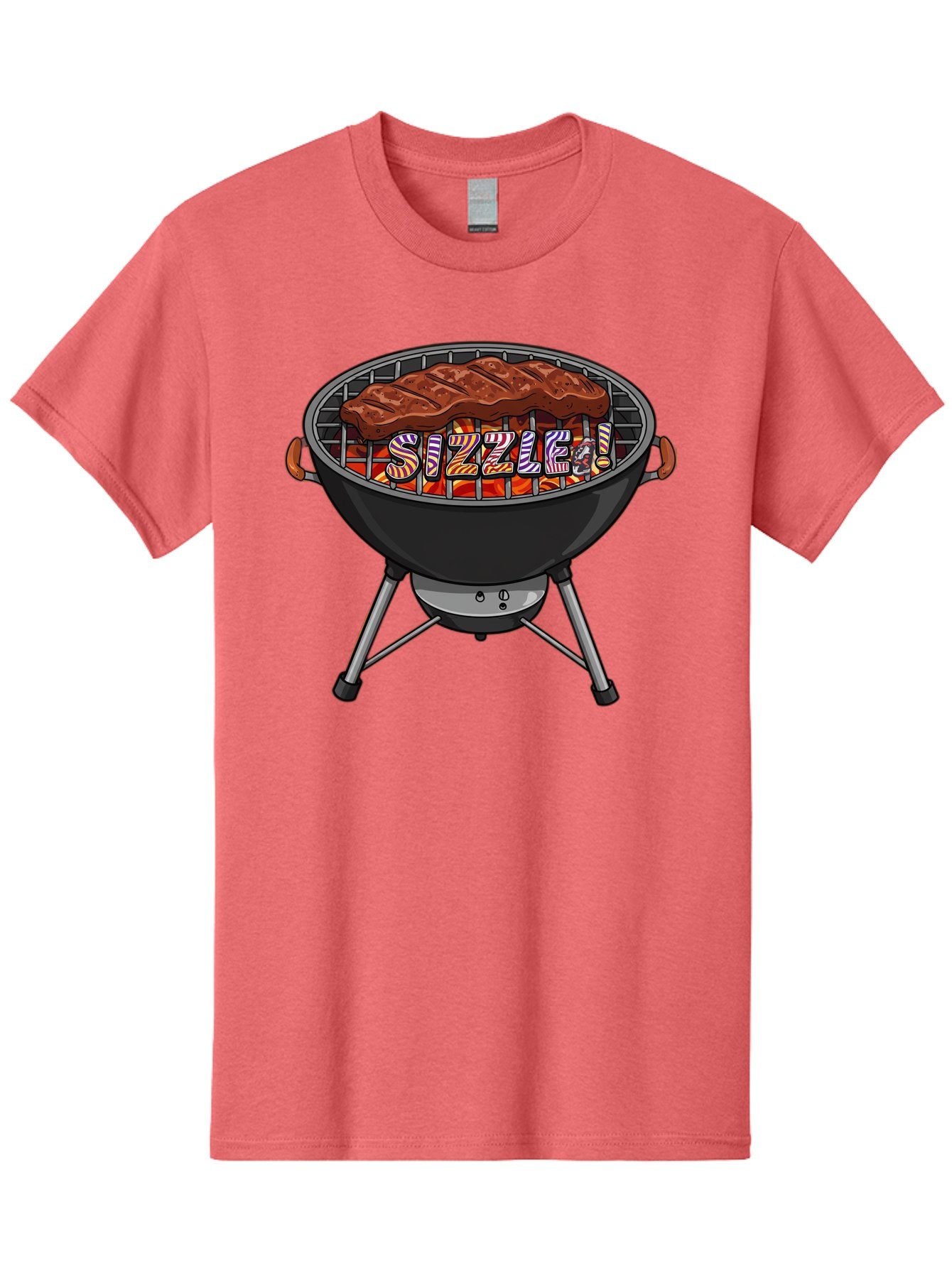 Steak-On-The-Grill Men'S Graphic Tee, 100% Cotton, Comfortable Casual Summer Wear, Machine Washable, Grilled Steak, Sizzling Grill, Barbecue Cooking, Outdoor Cooking, Grill Marks, Savory Steak, Hot Coals, Grilled Meat Bac453 5