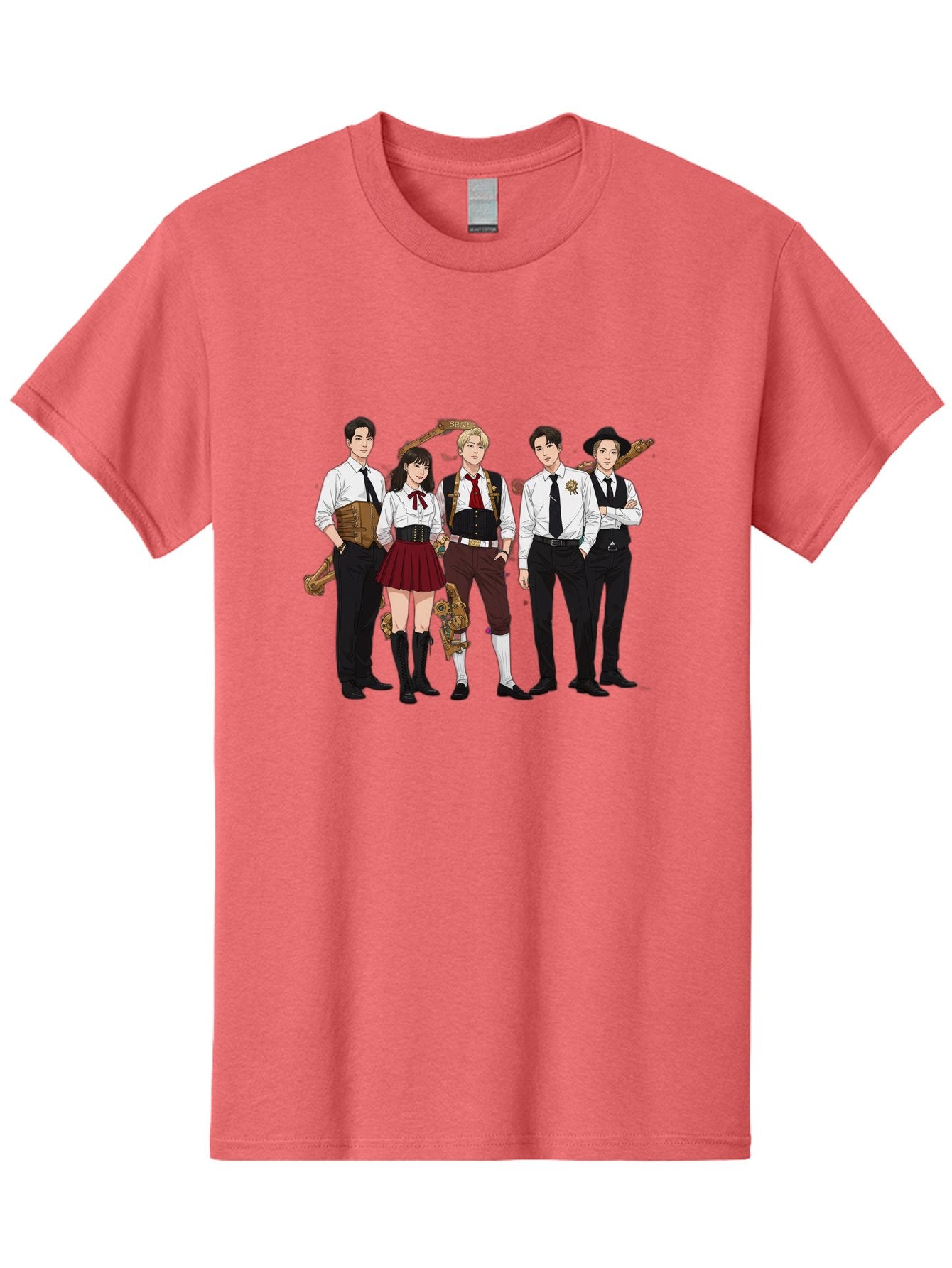 Steampunk-Characters Men'S Graphic Tee, 100% Cotton, Comfortable Casual Summer Wear, Machine Washable, Steampunk Characters, Anime-Inspired Art, Futuristic Attire, Science Fiction Elements, Clockwork Mechanisms, Formal Wear, Bac454 6