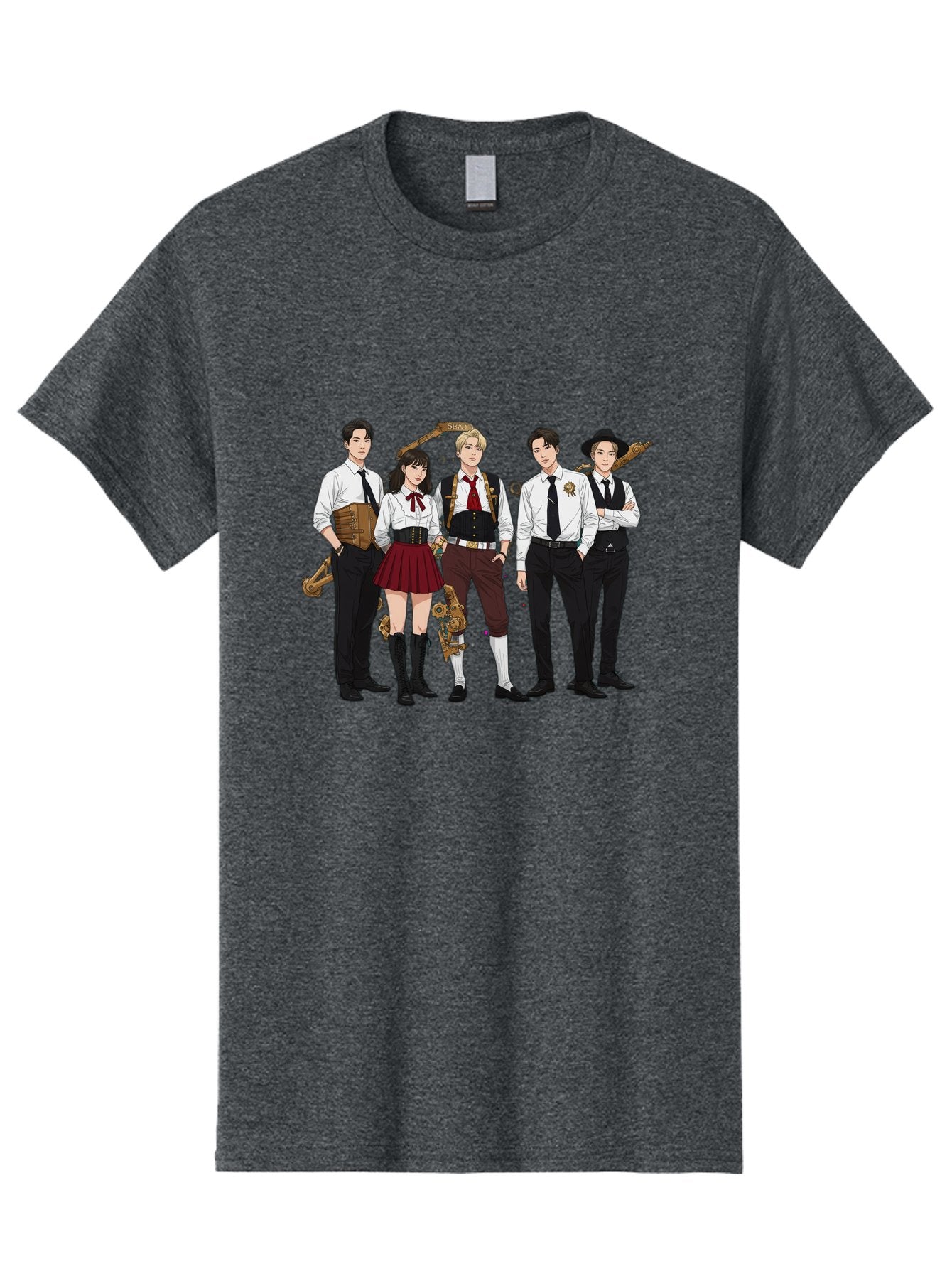 Steampunk-Characters Men'S Graphic Tee, 100% Cotton, Comfortable Casual Summer Wear, Machine Washable, Steampunk Characters, Anime-Inspired Art, Futuristic Attire, Science Fiction Elements, Clockwork Mechanisms, Formal Wear, Bac454