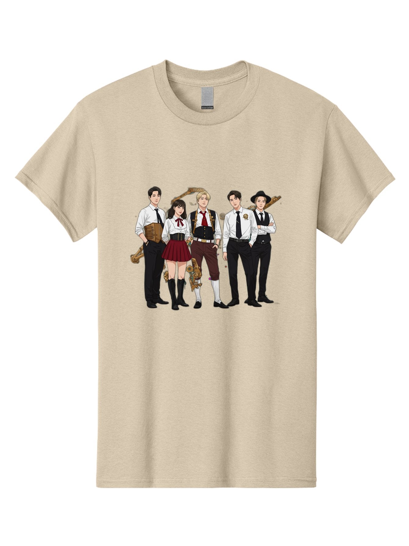 Steampunk-Characters Men'S Graphic Tee, 100% Cotton, Comfortable Casual Summer Wear, Machine Washable, Steampunk Characters, Anime-Inspired Art, Futuristic Attire, Science Fiction Elements, Clockwork Mechanisms, Formal Wear, Bac454 3