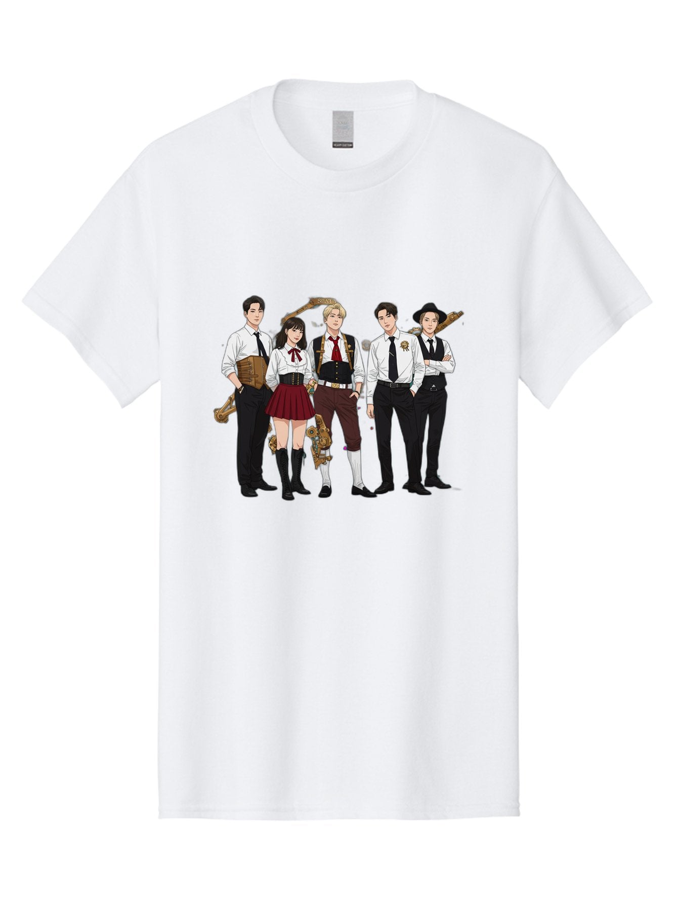 Steampunk-Characters Men'S Graphic Tee, 100% Cotton, Comfortable Casual Summer Wear, Machine Washable, Steampunk Characters, Anime-Inspired Art, Futuristic Attire, Science Fiction Elements, Clockwork Mechanisms, Formal Wear, Bac454 4