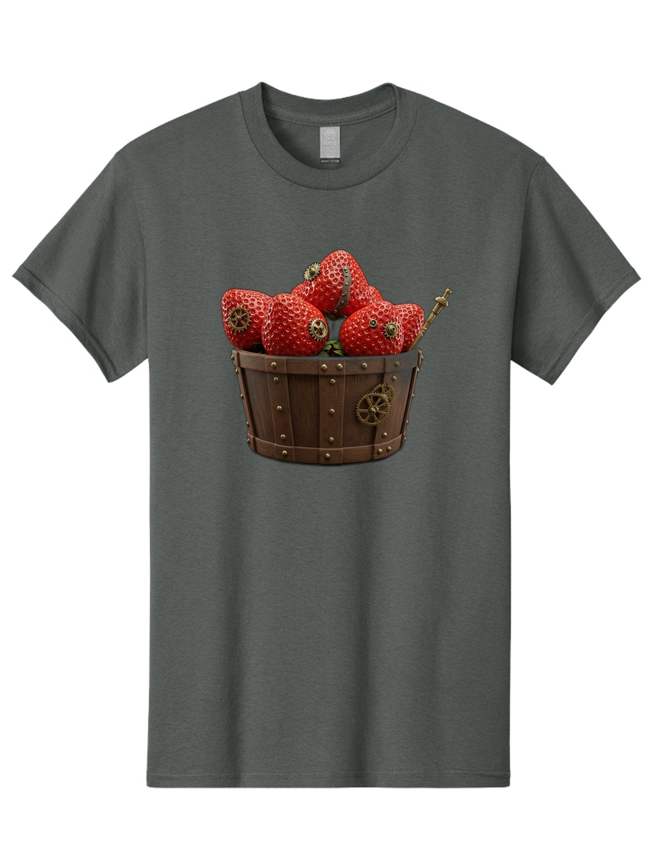 Steampunk-Strawberries Men'S Graphic Tee, 100% Cotton, Comfortable Casual Summer Wear, Machine Washable, Steampunk Strawberries, Mechanical Fruit, Wooden Basket, Gear Embellishments, Industrial Design, Vintage Aesthetic, Creative Concept, Bac455 13
