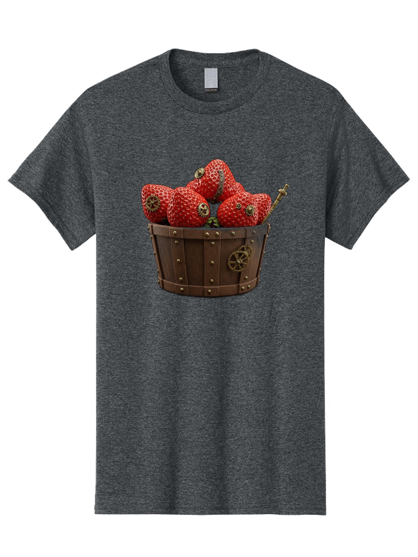 Steampunk-Strawberries Men'S Graphic Tee, 100% Cotton, Comfortable Casual Summer Wear, Machine Washable, Steampunk Strawberries, Mechanical Fruit, Wooden Basket, Gear Embellishments, Industrial Design, Vintage Aesthetic, Creative Concept, Bac455 6