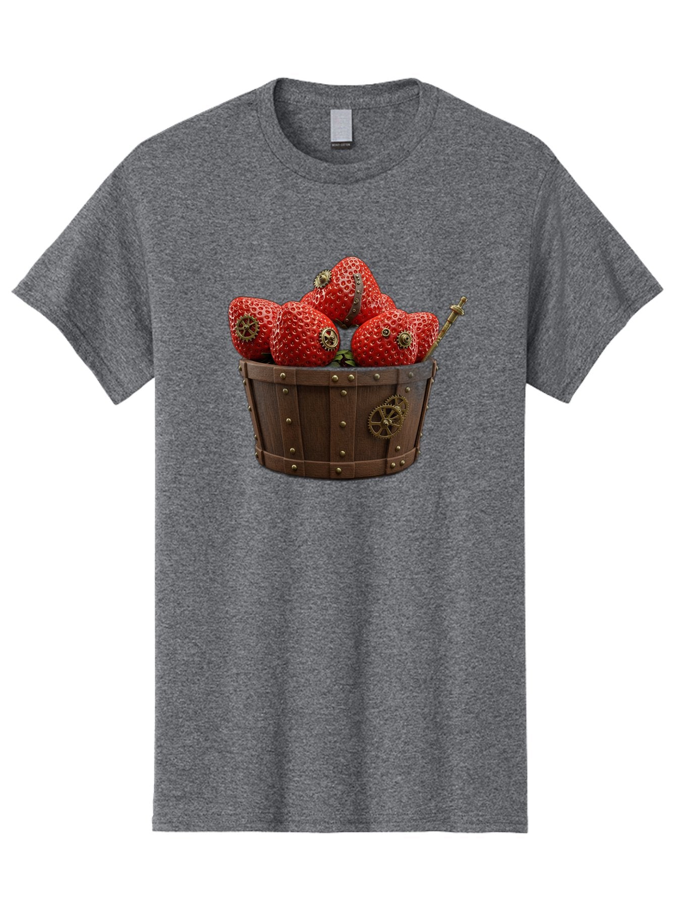 Steampunk-Strawberries Men'S Graphic Tee, 100% Cotton, Comfortable Casual Summer Wear, Machine Washable, Steampunk Strawberries, Mechanical Fruit, Wooden Basket, Gear Embellishments, Industrial Design, Vintage Aesthetic, Creative Concept, Bac455 8