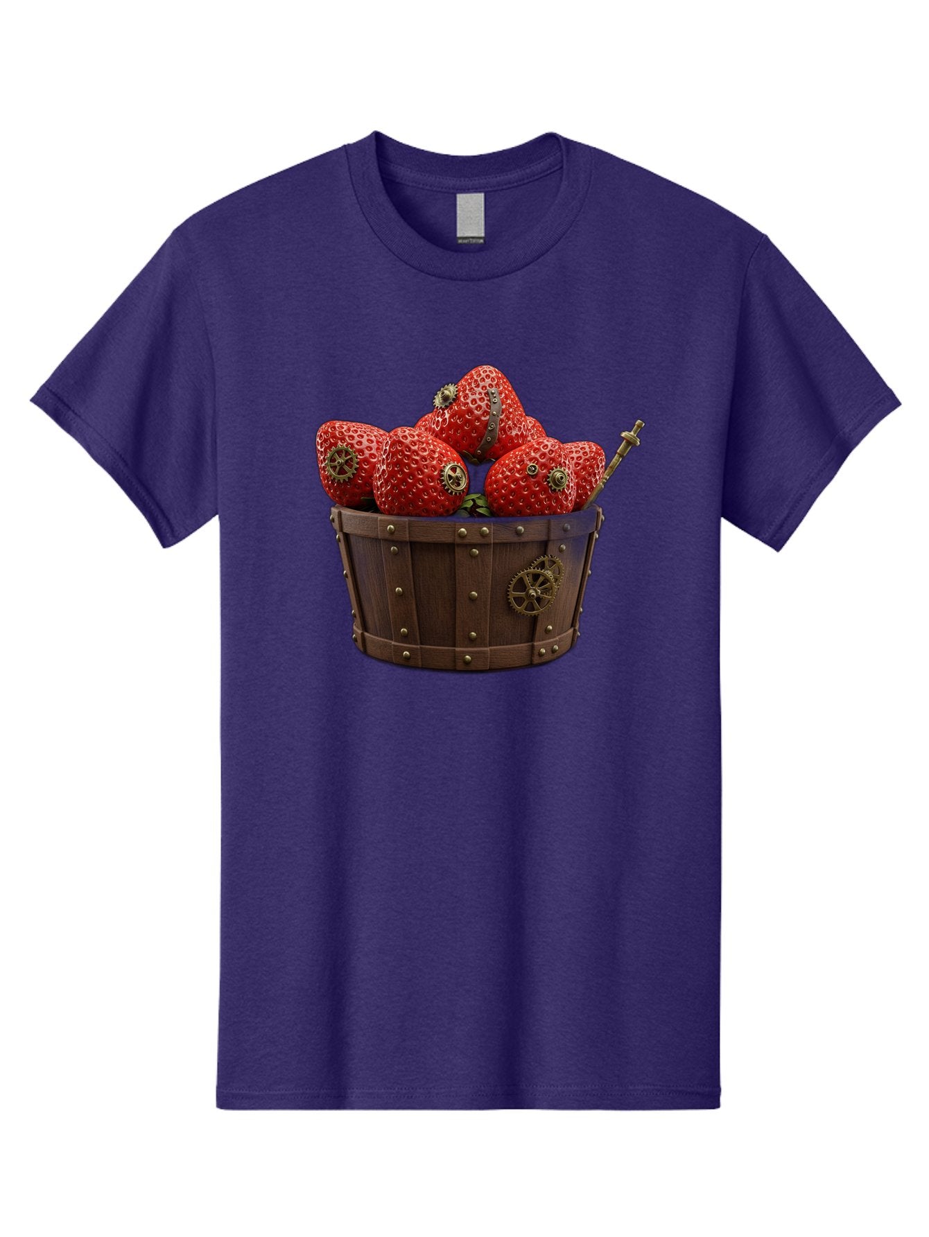 Steampunk-Strawberries Men'S Graphic Tee, 100% Cotton, Comfortable Casual Summer Wear, Machine Washable, Steampunk Strawberries, Mechanical Fruit, Wooden Basket, Gear Embellishments, Industrial Design, Vintage Aesthetic, Creative Concept, Bac455 5