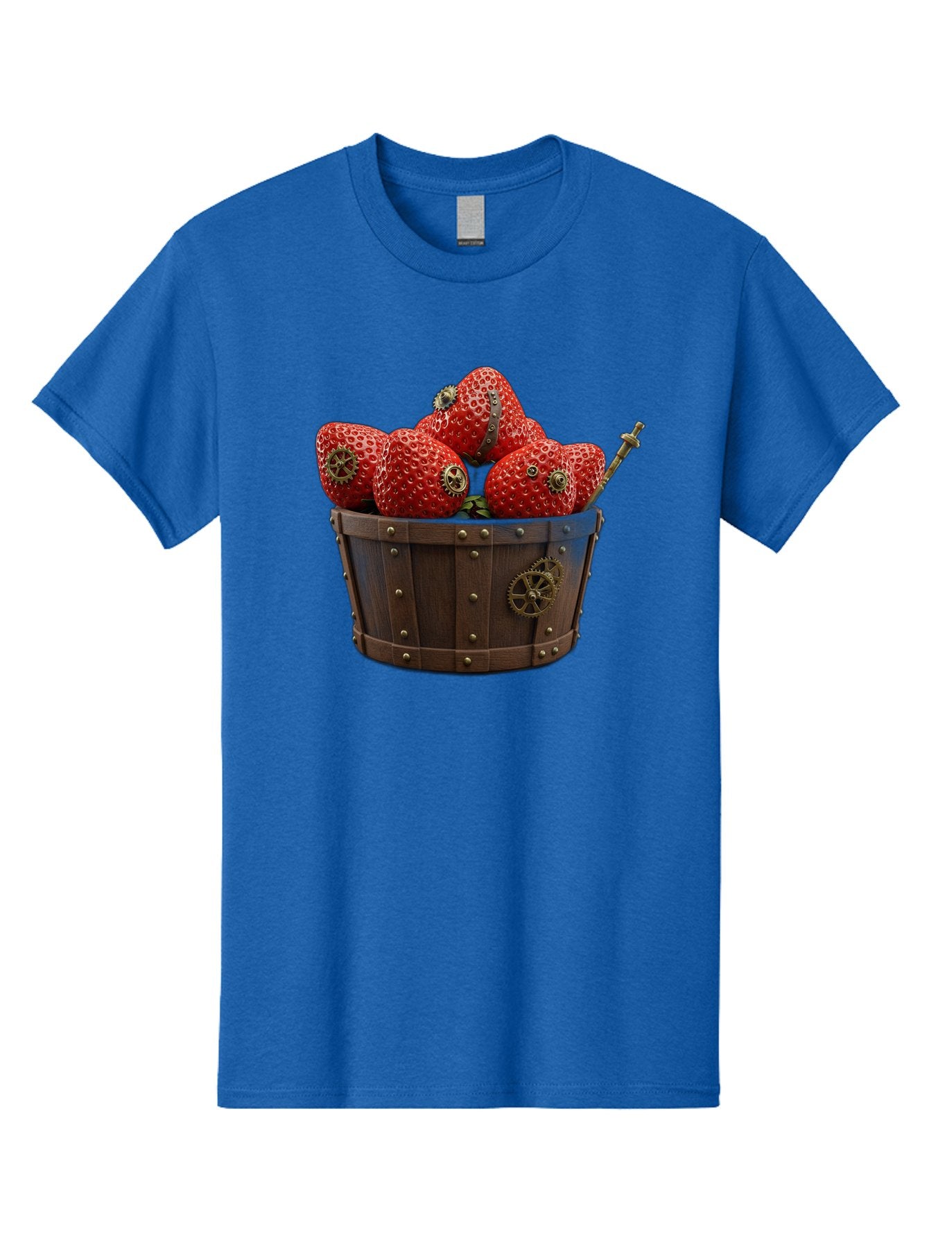 Steampunk-Strawberries Men'S Graphic Tee, 100% Cotton, Comfortable Casual Summer Wear, Machine Washable, Steampunk Strawberries, Mechanical Fruit, Wooden Basket, Gear Embellishments, Industrial Design, Vintage Aesthetic, Creative Concept, Bac455 11