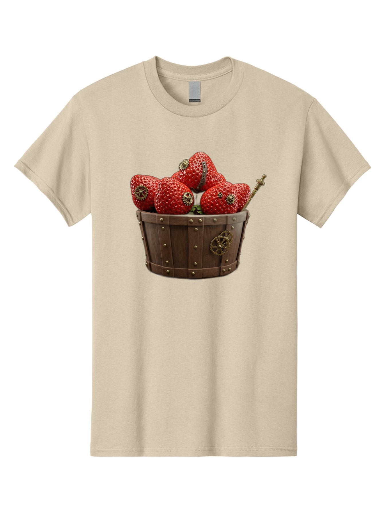 Steampunk-Strawberries Men'S Graphic Tee, 100% Cotton, Comfortable Casual Summer Wear, Machine Washable, Steampunk Strawberries, Mechanical Fruit, Wooden Basket, Gear Embellishments, Industrial Design, Vintage Aesthetic, Creative Concept, Bac455 10