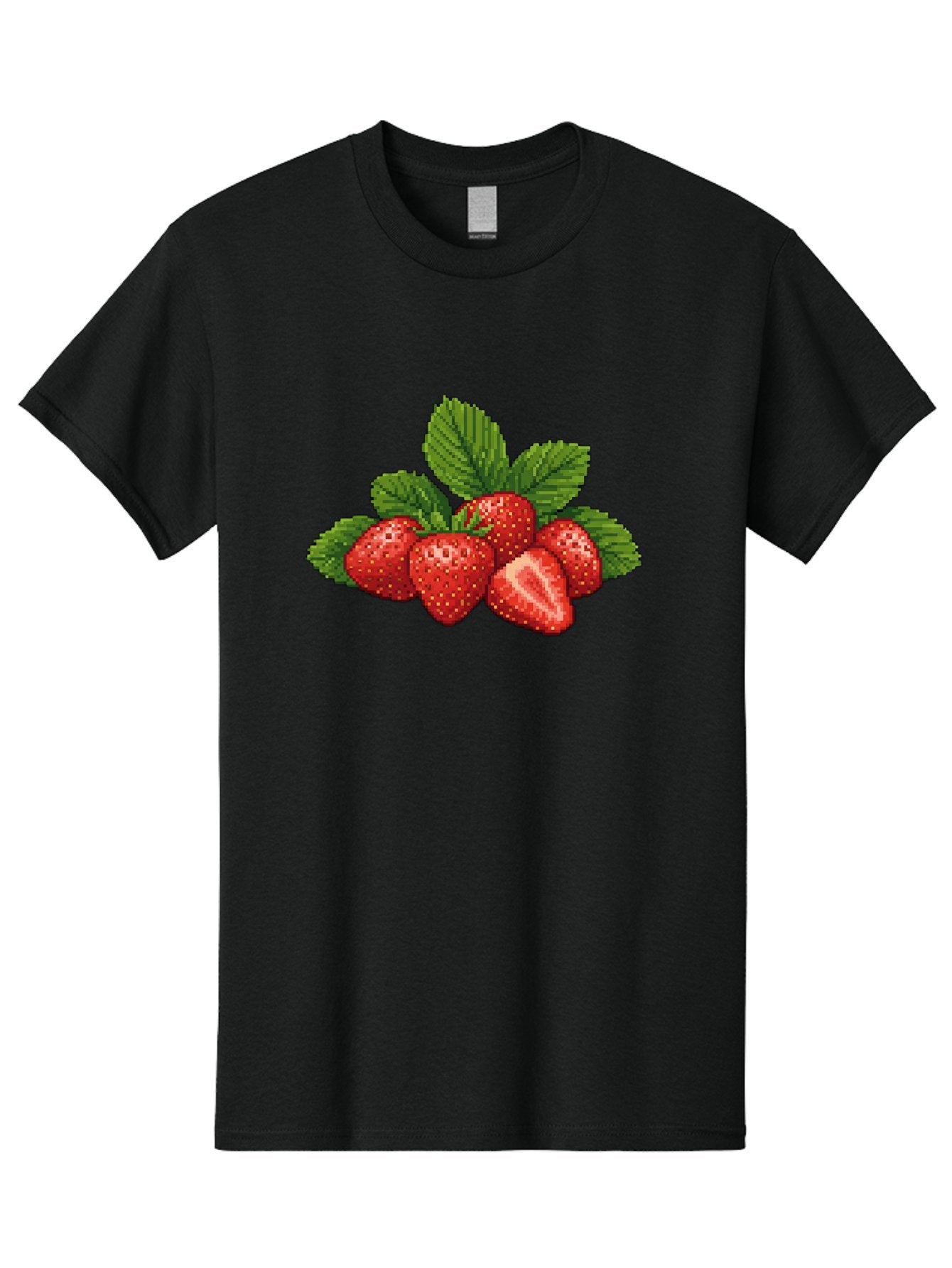 Strawberries-1 Men'S Graphic Tee, 100% Cotton, Comfortable Casual Summer Wear, Machine Washable, Five Red Strawberries, Strawberry Cut In Half, Green Leaves, Pixel Art, Fresh Fruit, Summer Harvest, Sweet Treats, Ripe Strawberries Bac456 8