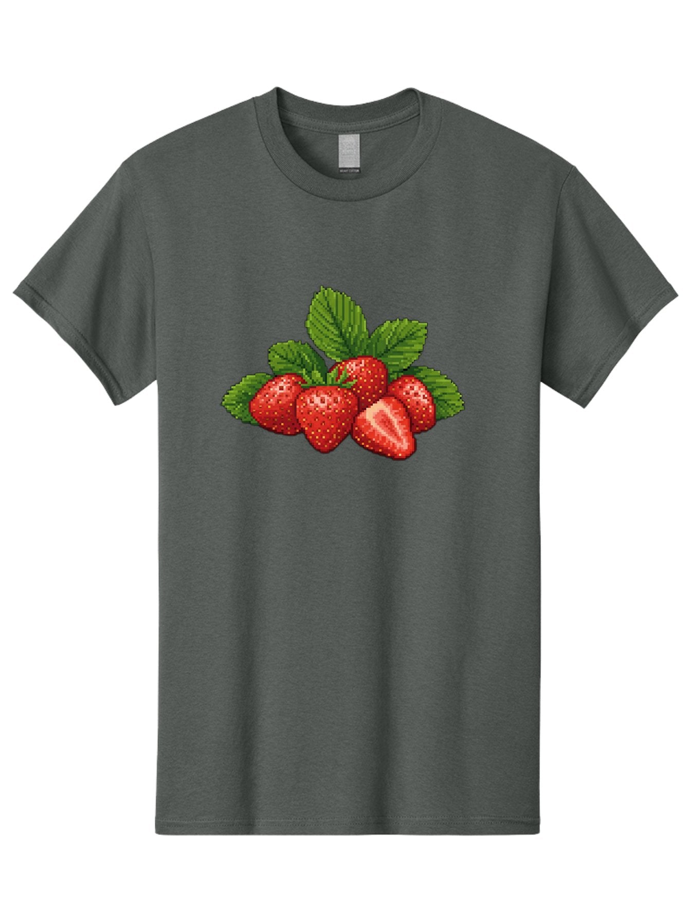 Strawberries-1 Men'S Graphic Tee, 100% Cotton, Comfortable Casual Summer Wear, Machine Washable, Five Red Strawberries, Strawberry Cut In Half, Green Leaves, Pixel Art, Fresh Fruit, Summer Harvest, Sweet Treats, Ripe Strawberries Bac456 9