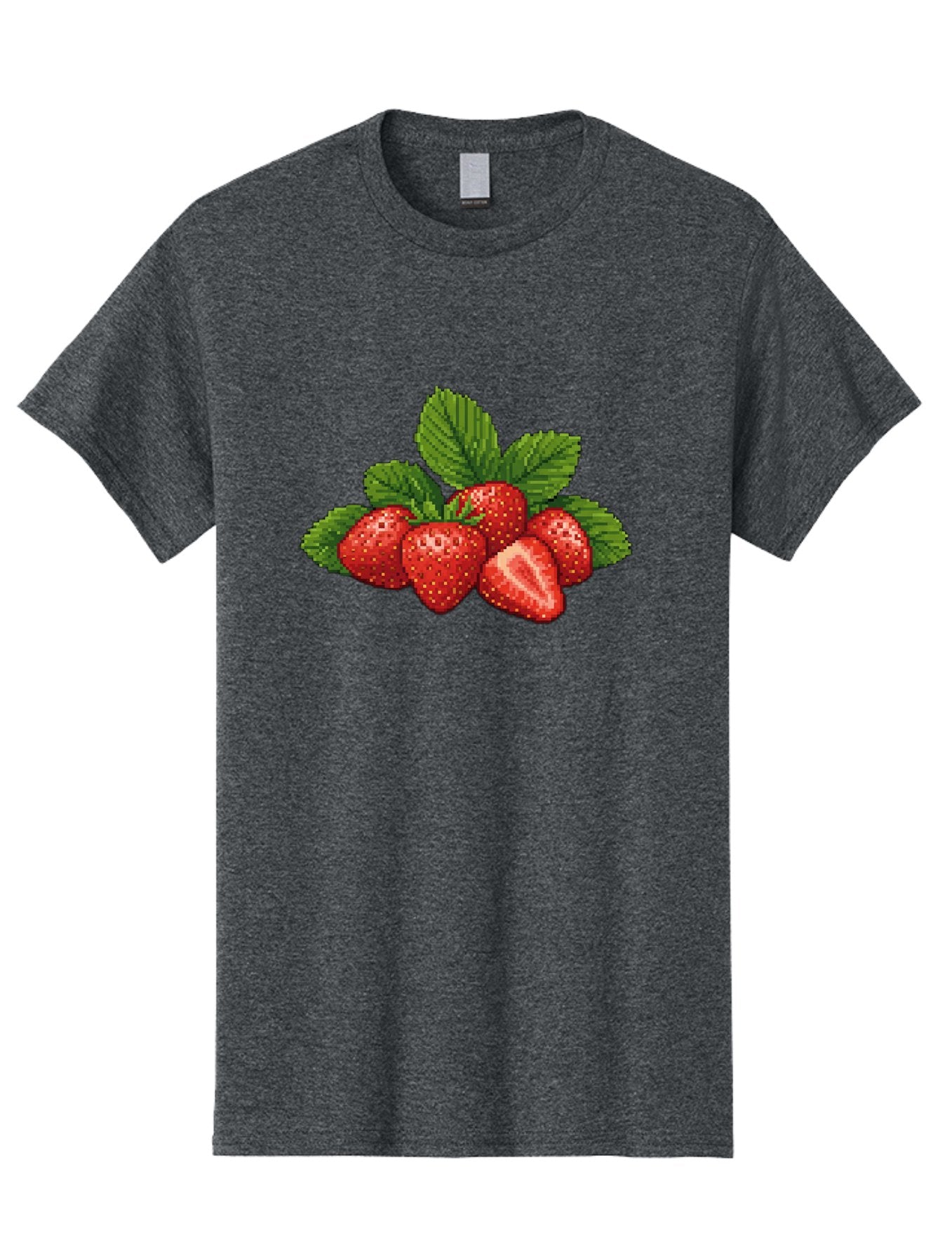 Strawberries-1 Men'S Graphic Tee, 100% Cotton, Comfortable Casual Summer Wear, Machine Washable, Five Red Strawberries, Strawberry Cut In Half, Green Leaves, Pixel Art, Fresh Fruit, Summer Harvest, Sweet Treats, Ripe Strawberries Bac456 3