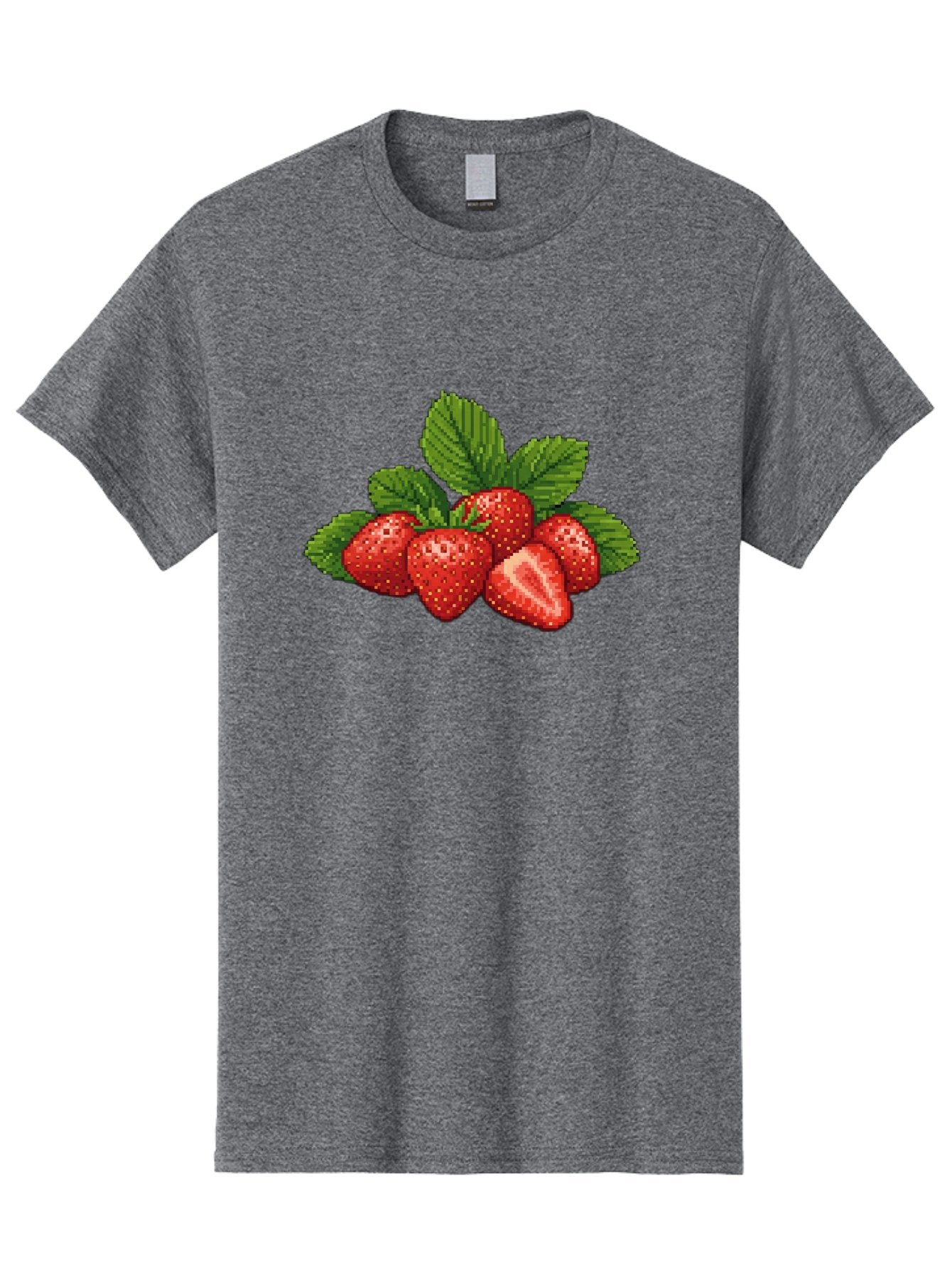 Strawberries-1 Men'S Graphic Tee, 100% Cotton, Comfortable Casual Summer Wear, Machine Washable, Five Red Strawberries, Strawberry Cut In Half, Green Leaves, Pixel Art, Fresh Fruit, Summer Harvest, Sweet Treats, Ripe Strawberries Bac456 10